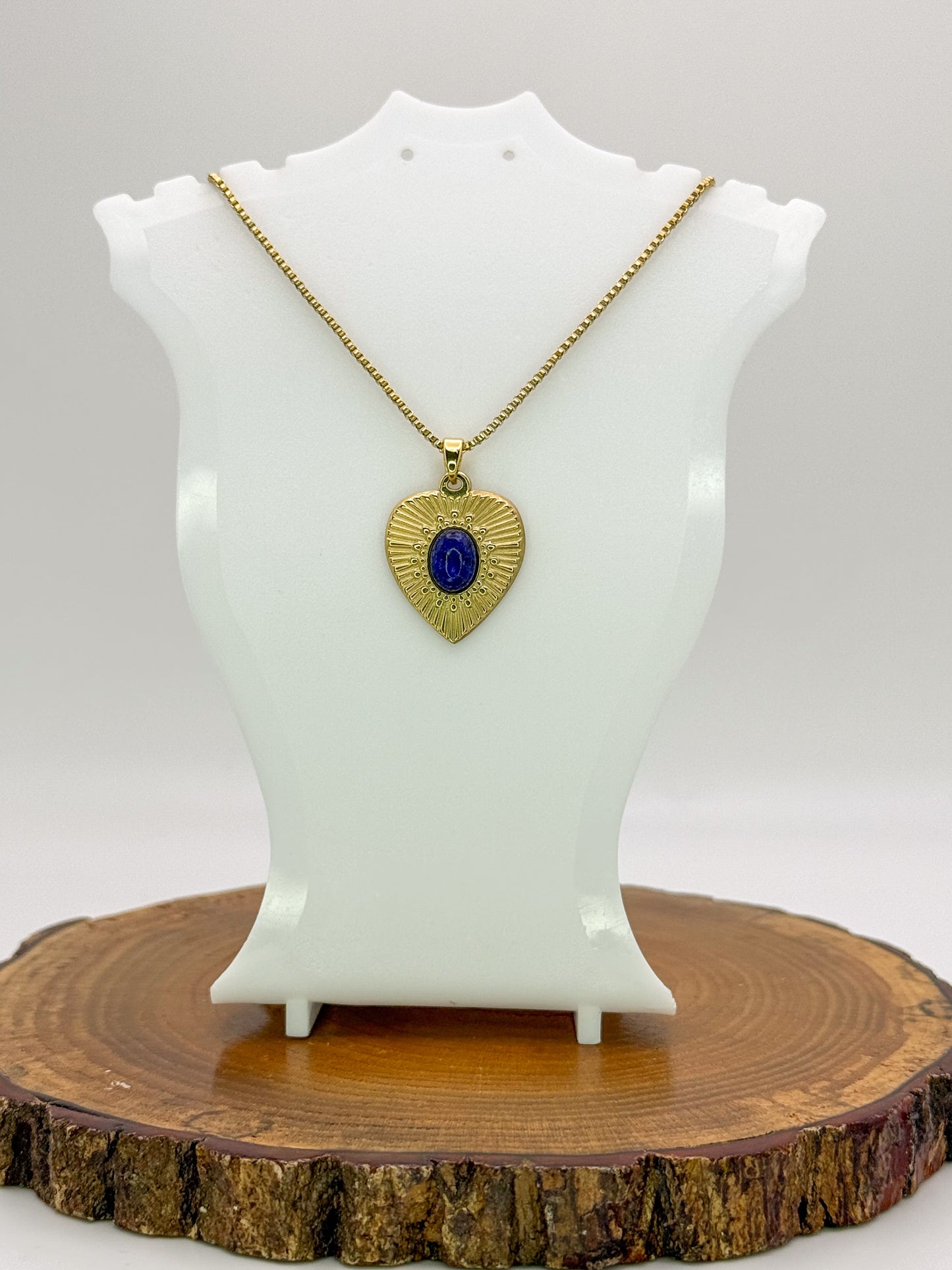 Heart of Gold Necklace- Natural Gemstones, Gold Stainless Steel Pendant Necklace