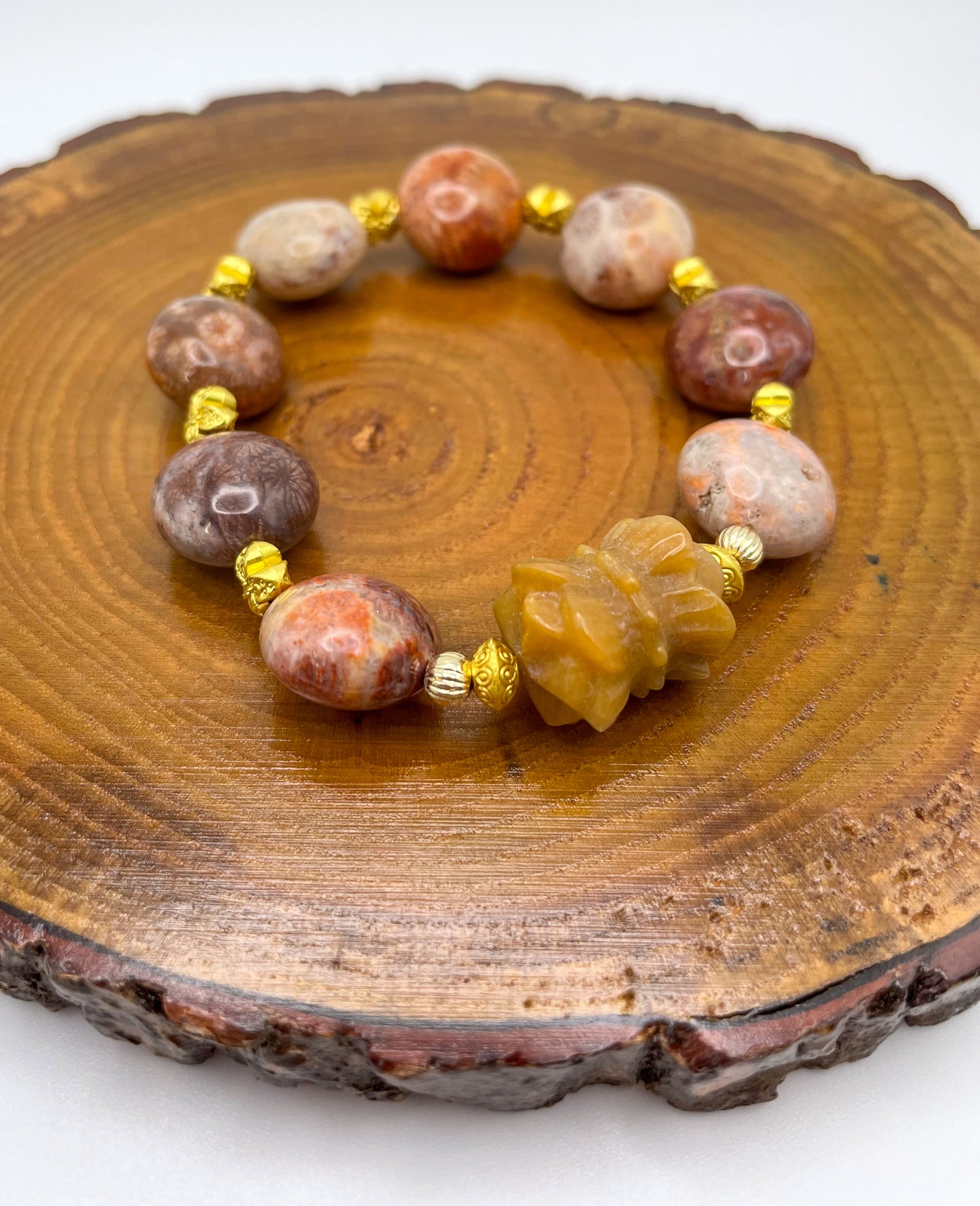 Natural Coral Jade Bingdi Lotus Crystal Bracelet