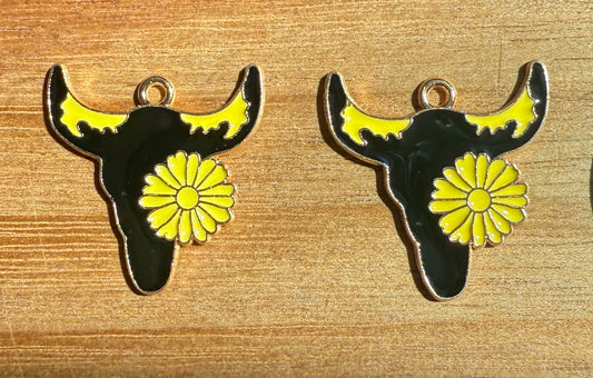Black & Yellow Enamel Gold Cow DIY Charms