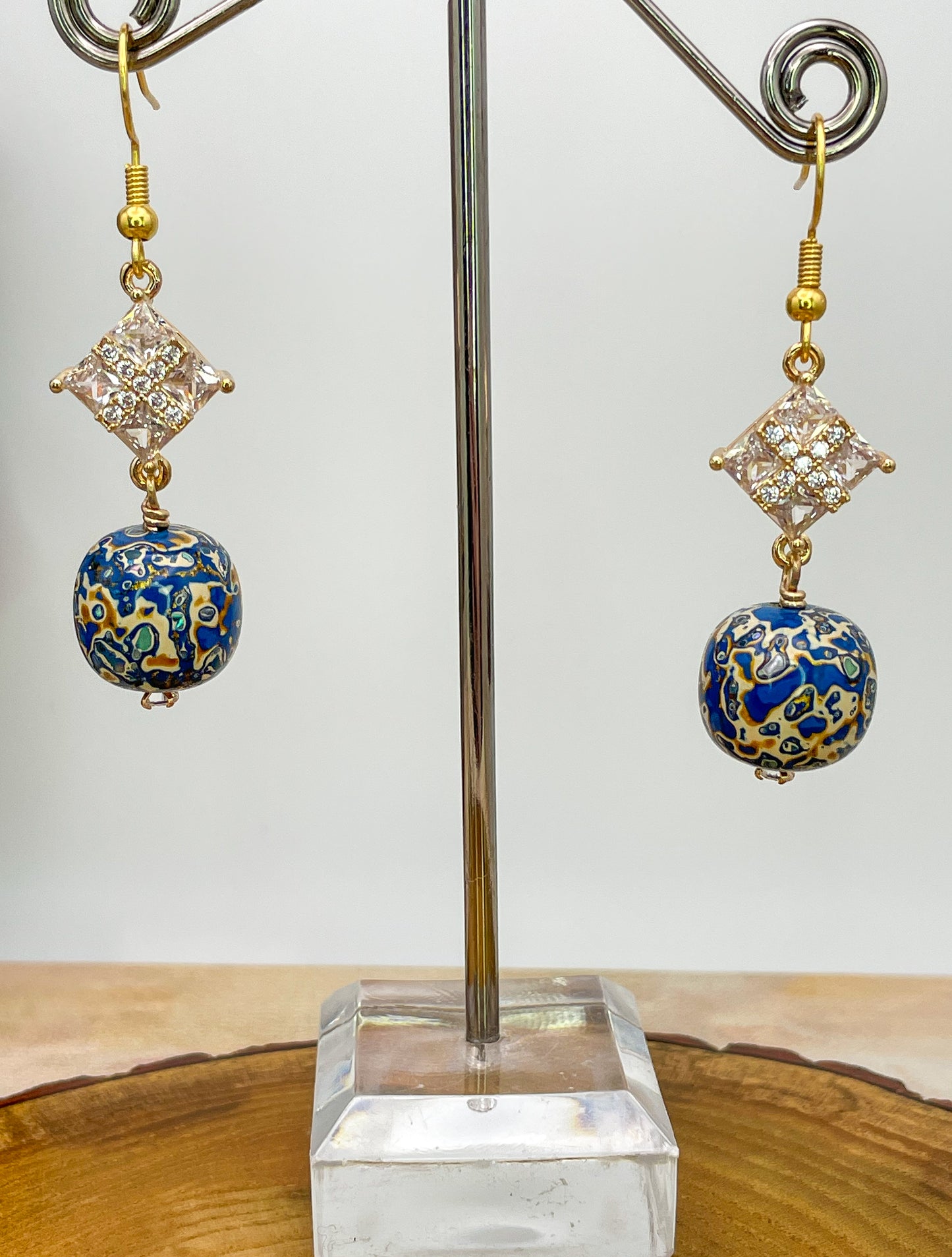 Handmade Daji Lacquer Beaded Bling Earrings with Natural Opal Inclusions