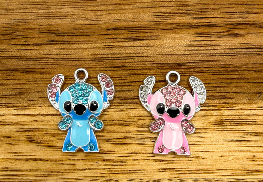 Silver Blue & Pink Alien Metal Charms