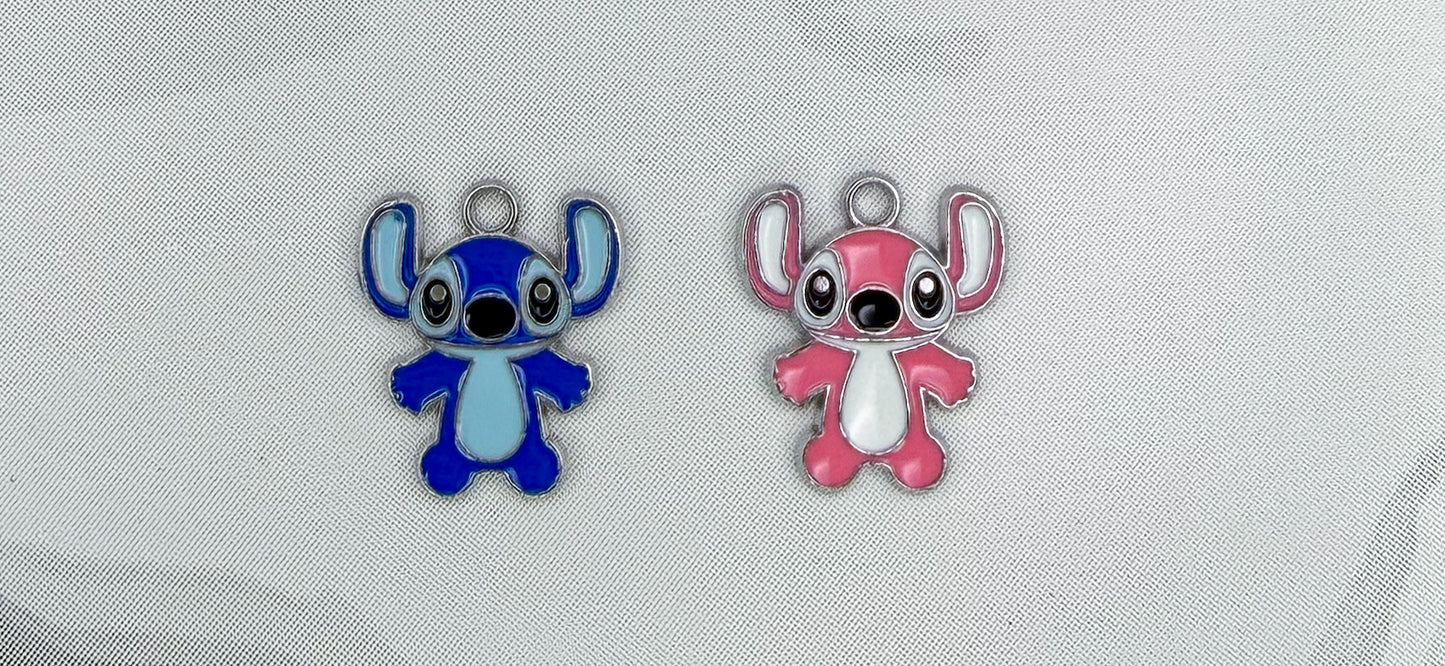 Silver Blue Stitch & Pink Angel DIY Metal Charms