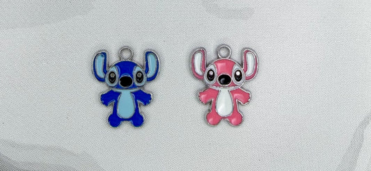 Silver Blue Stitch & Pink Angel DIY Metal Charms