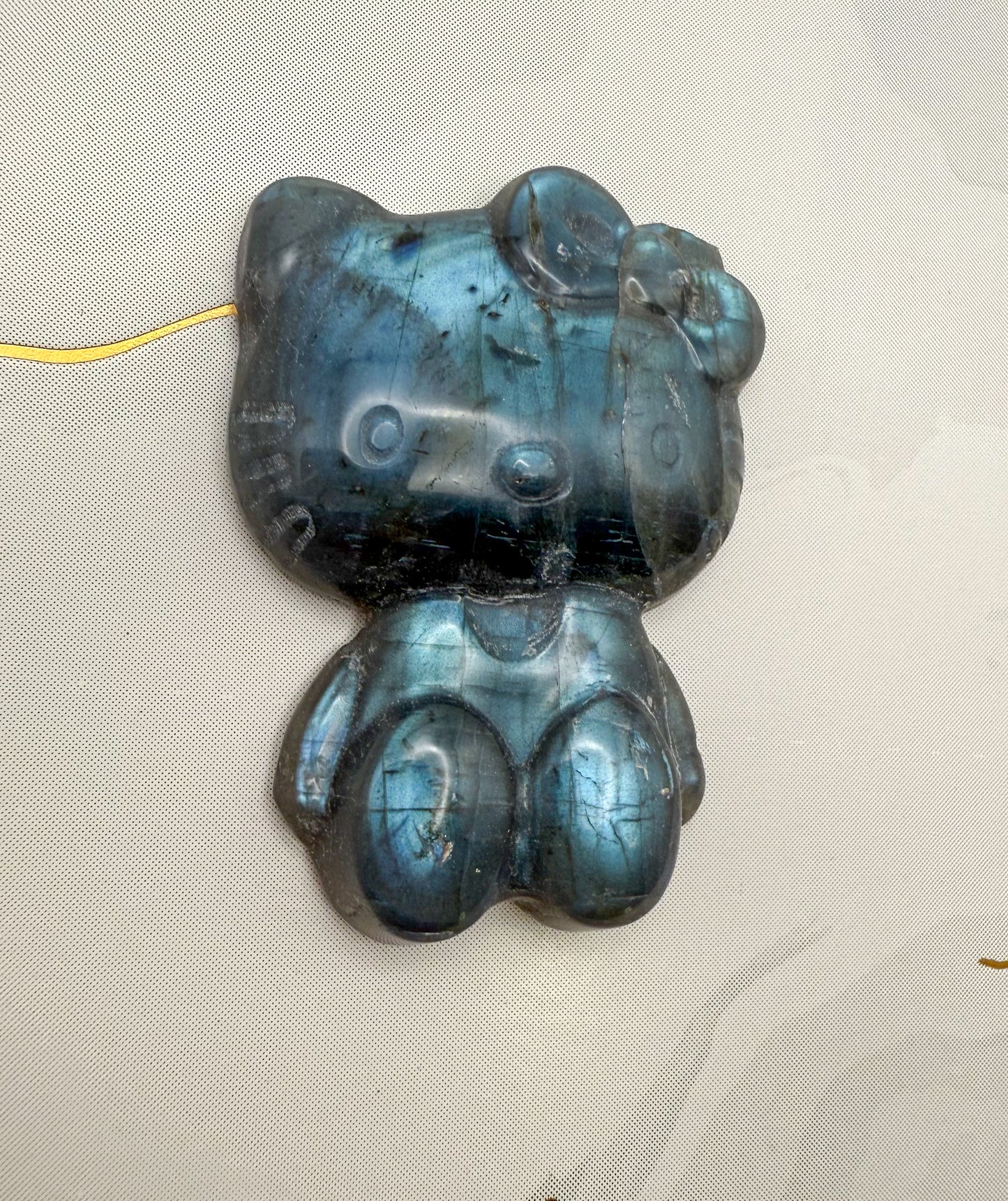 Natural Labradorite Crystal HK Kitty Flatback Decor