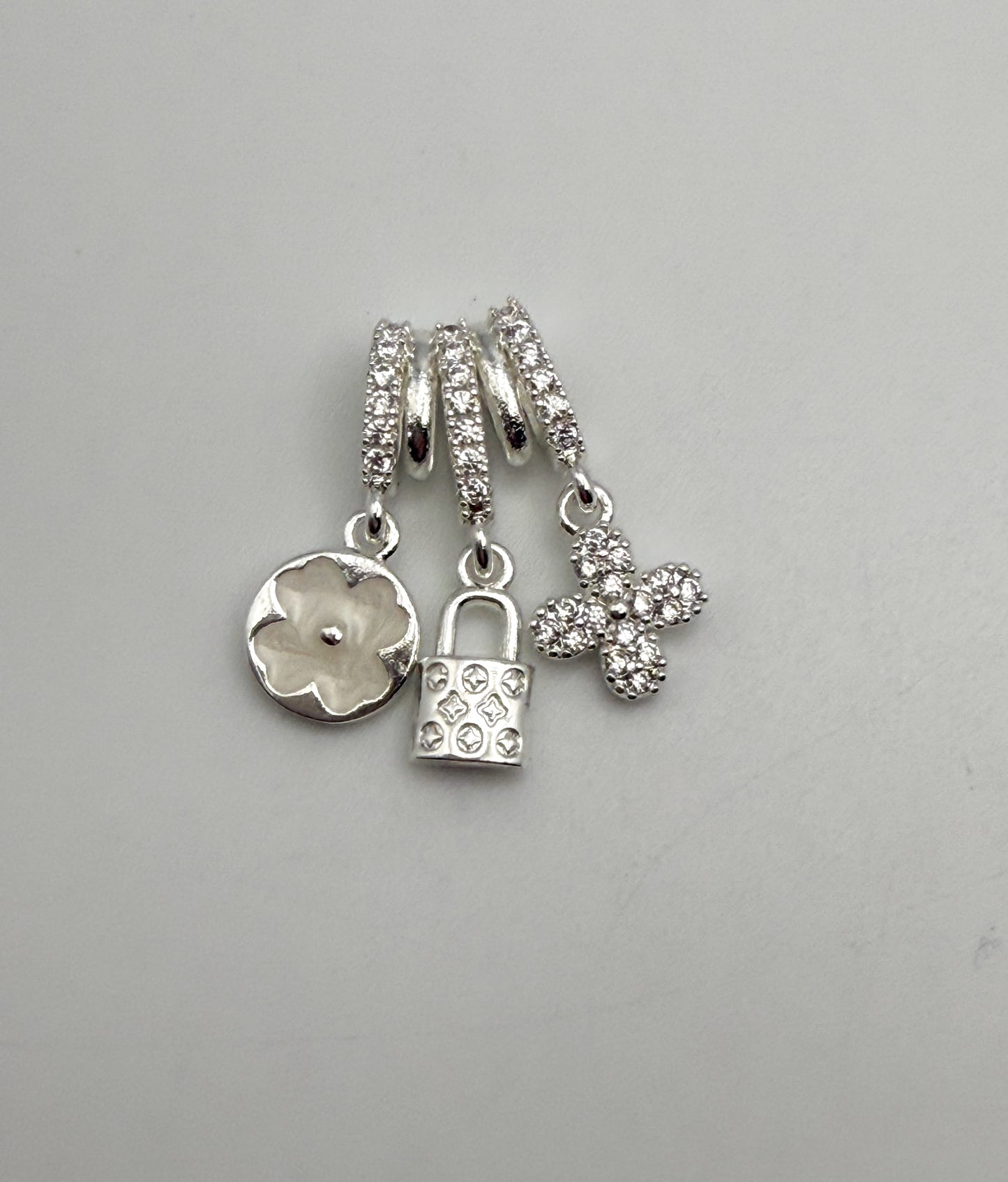 LV Inspired Gold & Silver Dangling Spacer Bead Charm Pendant