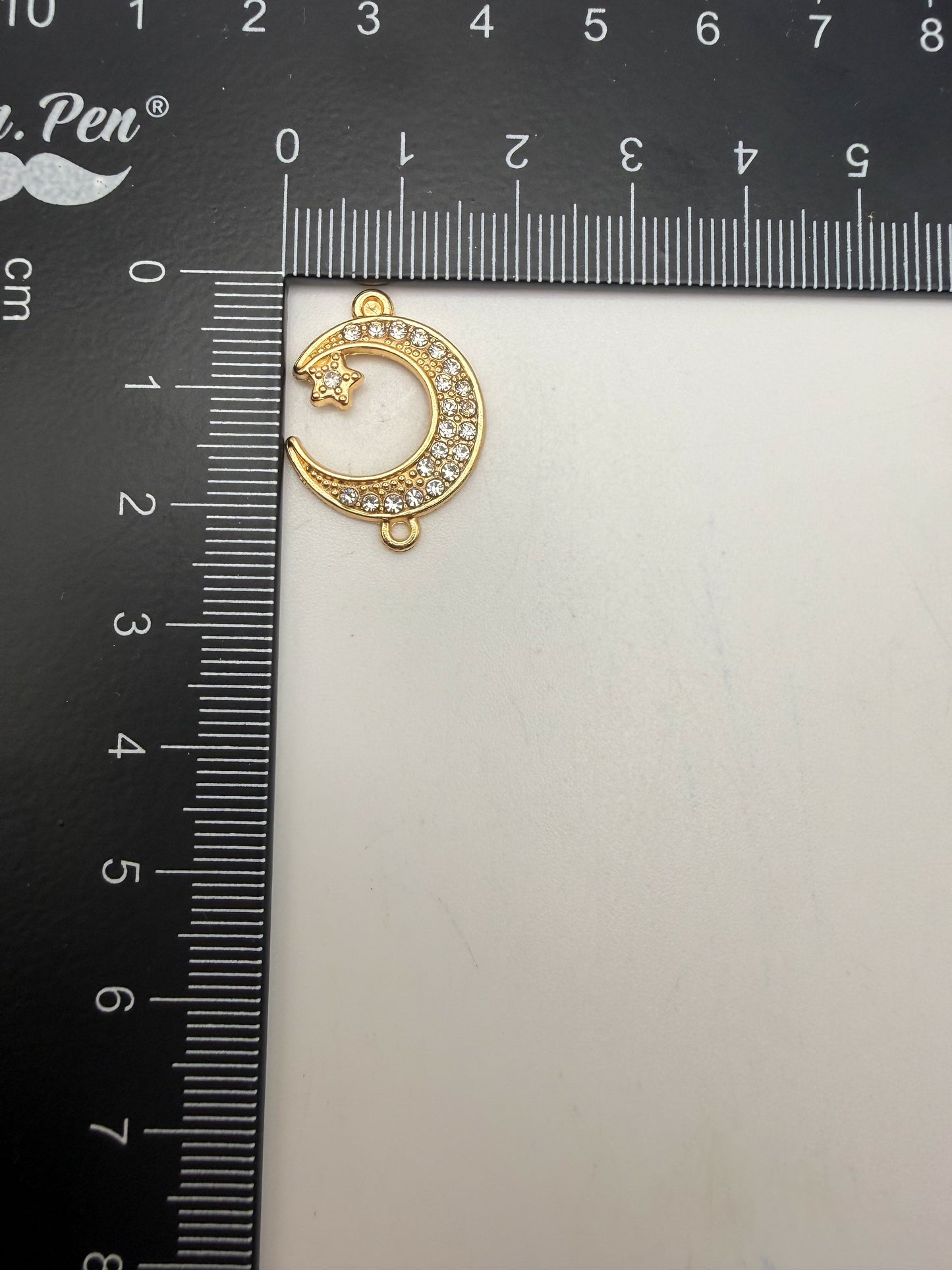 Silver Zircon Crescent Moon Double Linked Charm Pendant