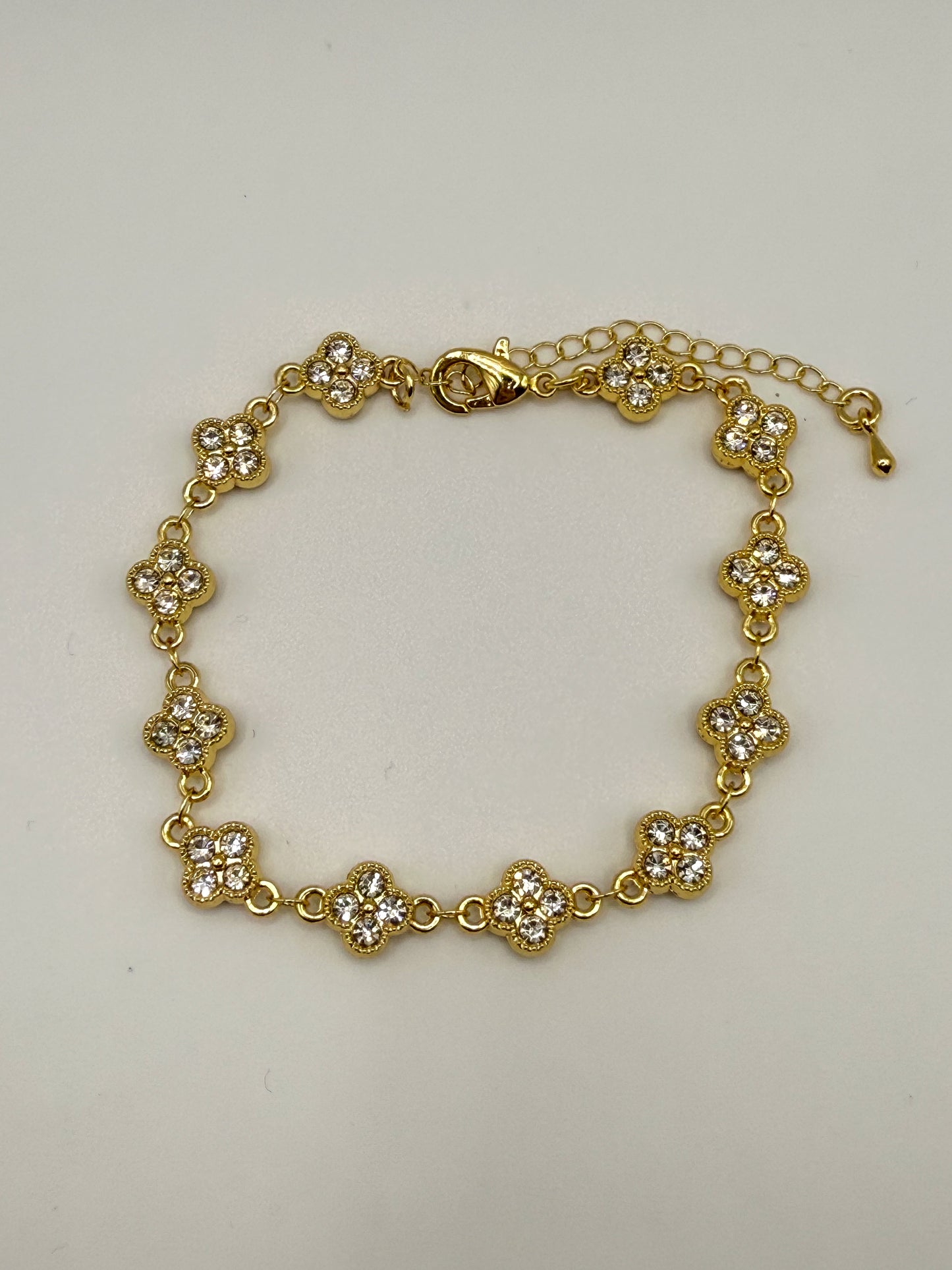 Gold Double Sided Black & Clear Clover Zircon Bracelet
