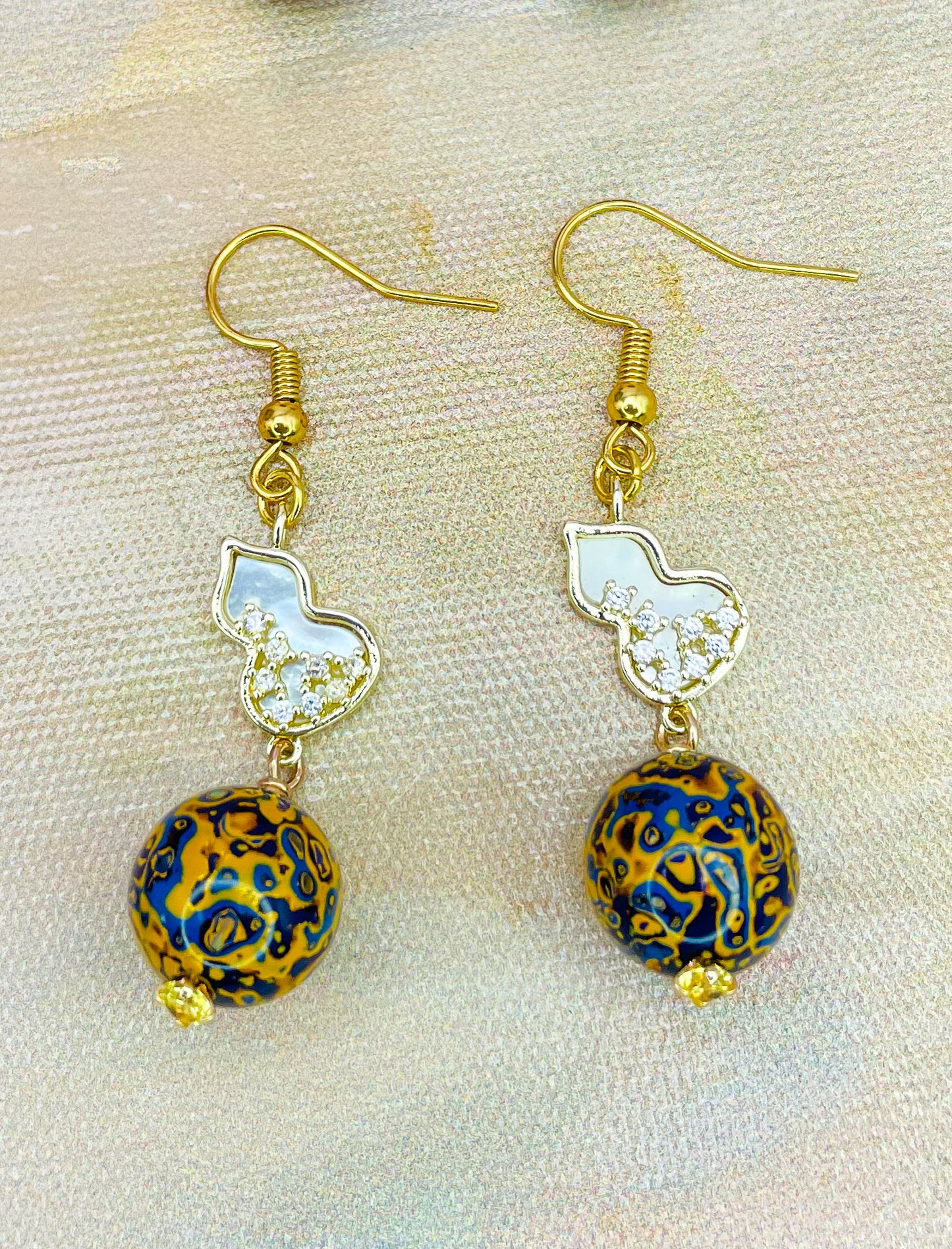 Handmade Daji Lacquer Beaded Bling Earrings with Natural Opal Inclusions