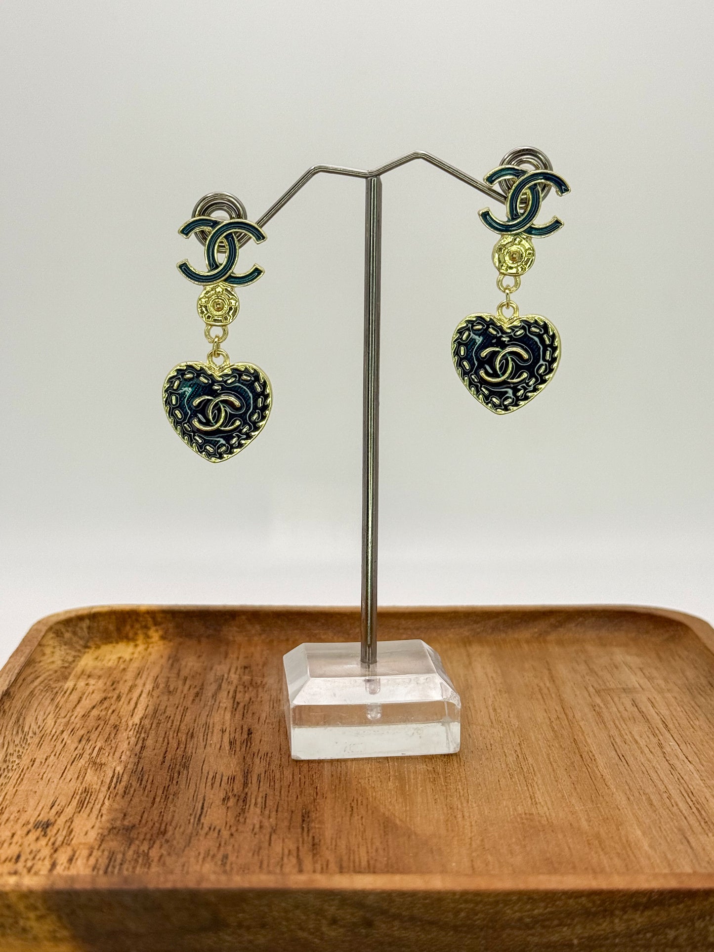 Black n Gold CC Stud Dangle Earrings
