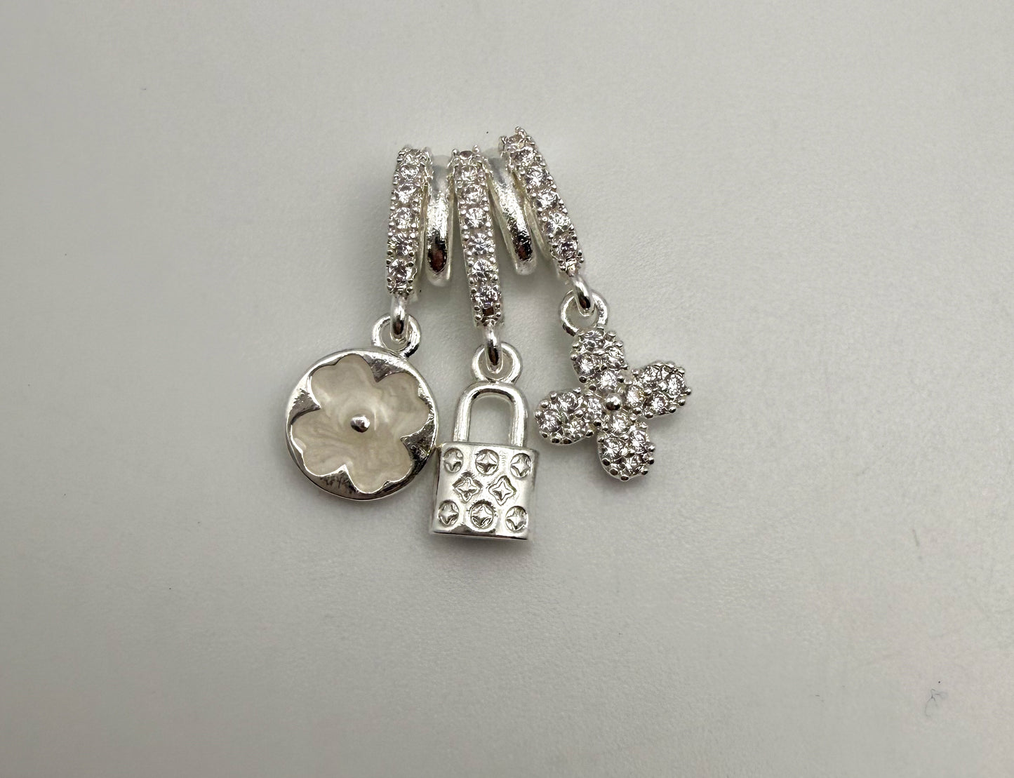 LV Inspired Gold & Silver Dangling Spacer Bead Charm Pendant