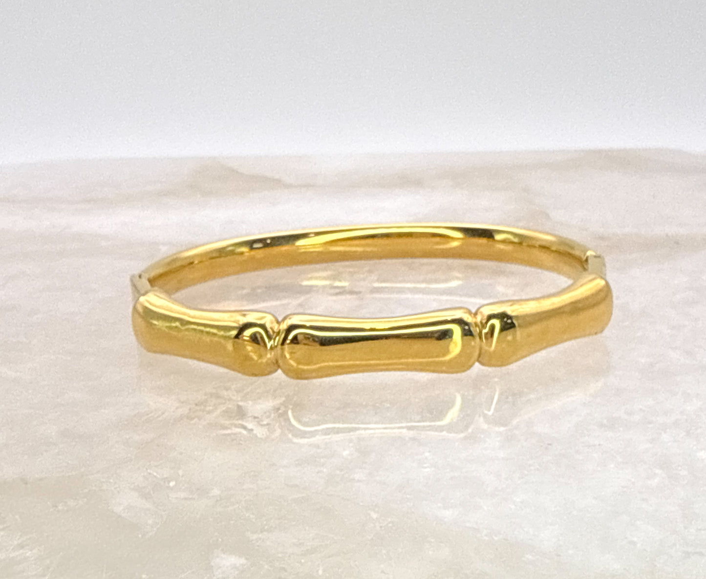 Gold Stainless Steel Shiny Bamboo Bangle Bracelet