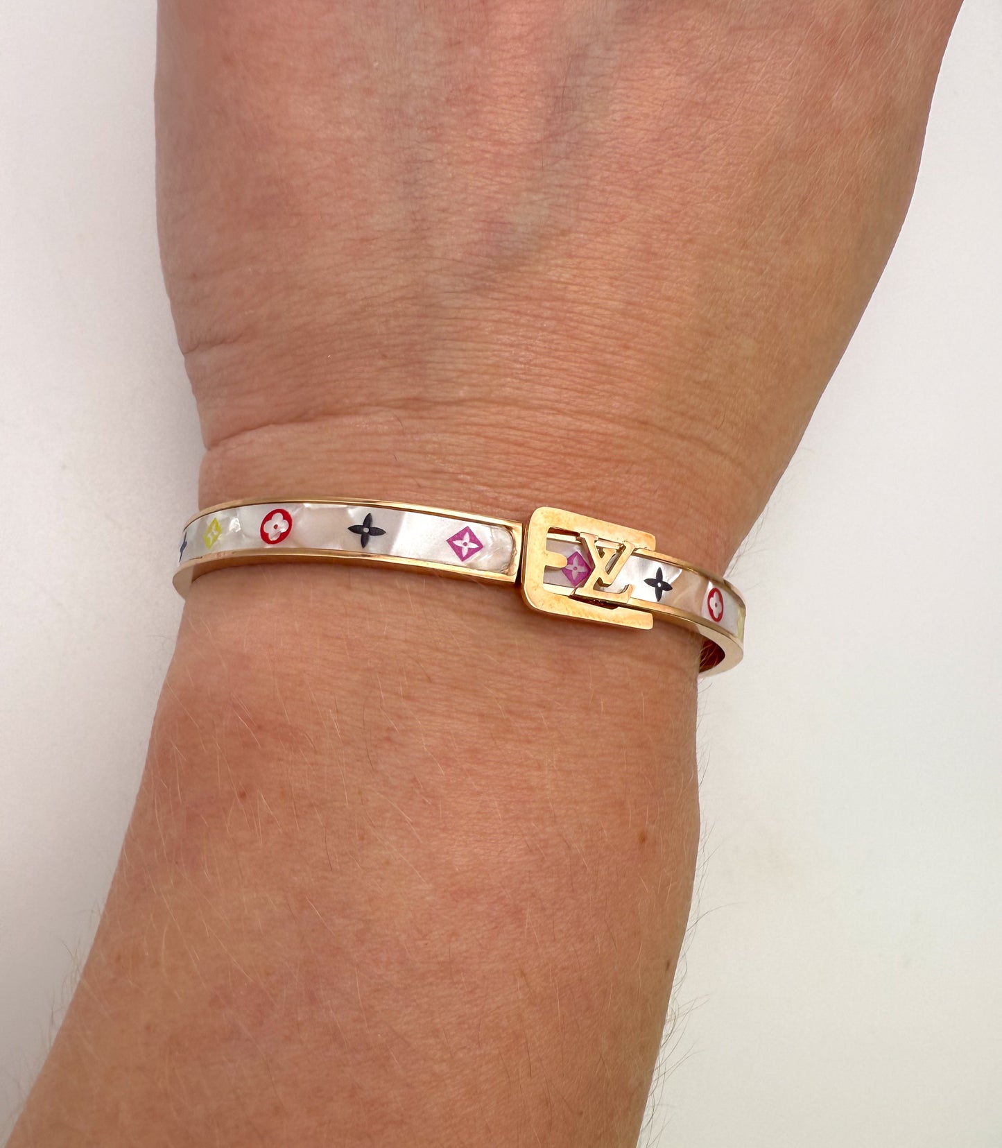 LV Gold Mother of Pearl Shell Bangle Bracelet