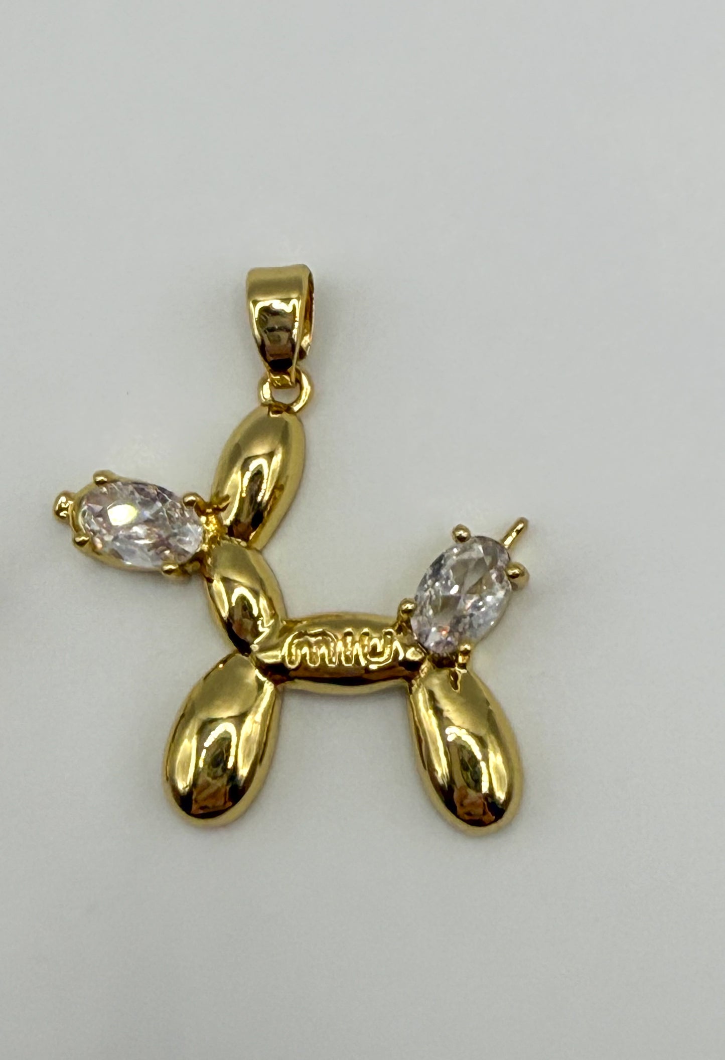 Gold M Ballon Dog Charm Pendant with Zircons