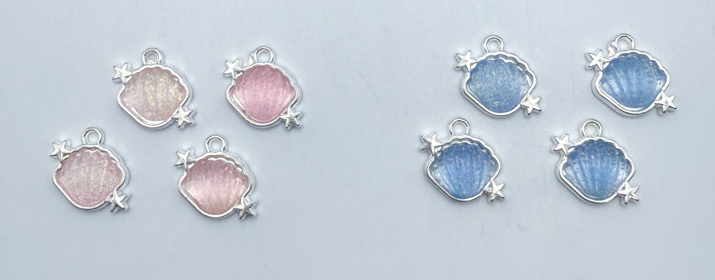 Silver Glittery Resin Filled Shell Metal DIY Charms