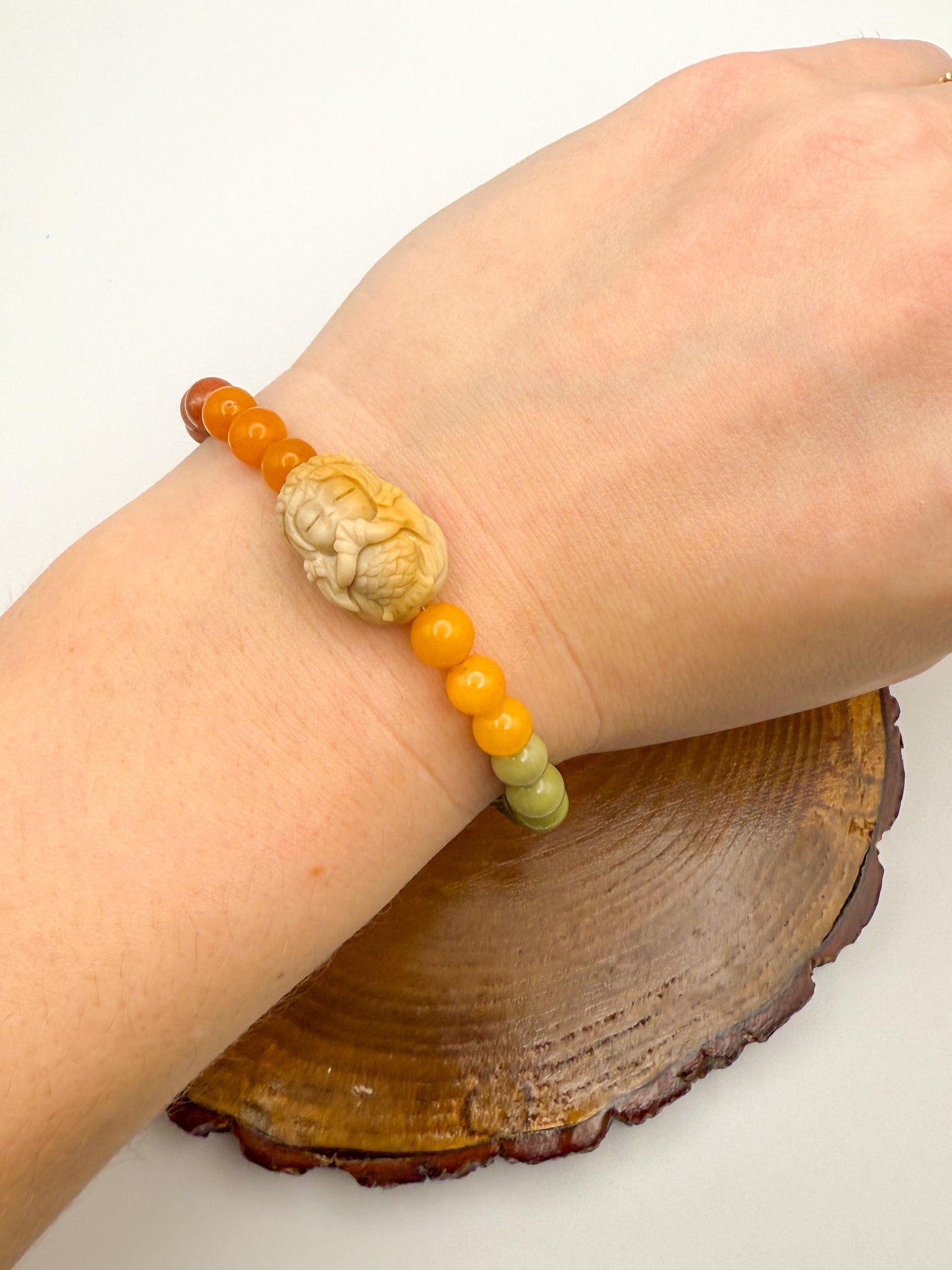 Natural Alashan Agate Peaceful Mermaid Adjustable Bracelet