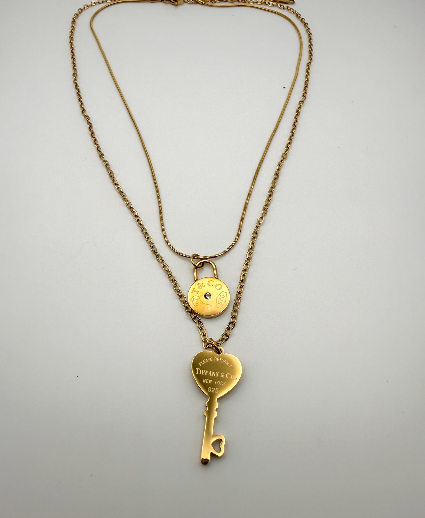 Double Layered T&Co. Gold Pendant Necklace