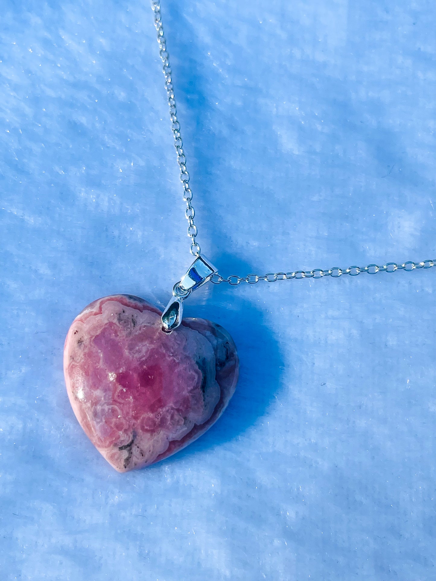 Natural Rhodochrosite Heart Crystal Pendant S925 Sterling Silver Necklace