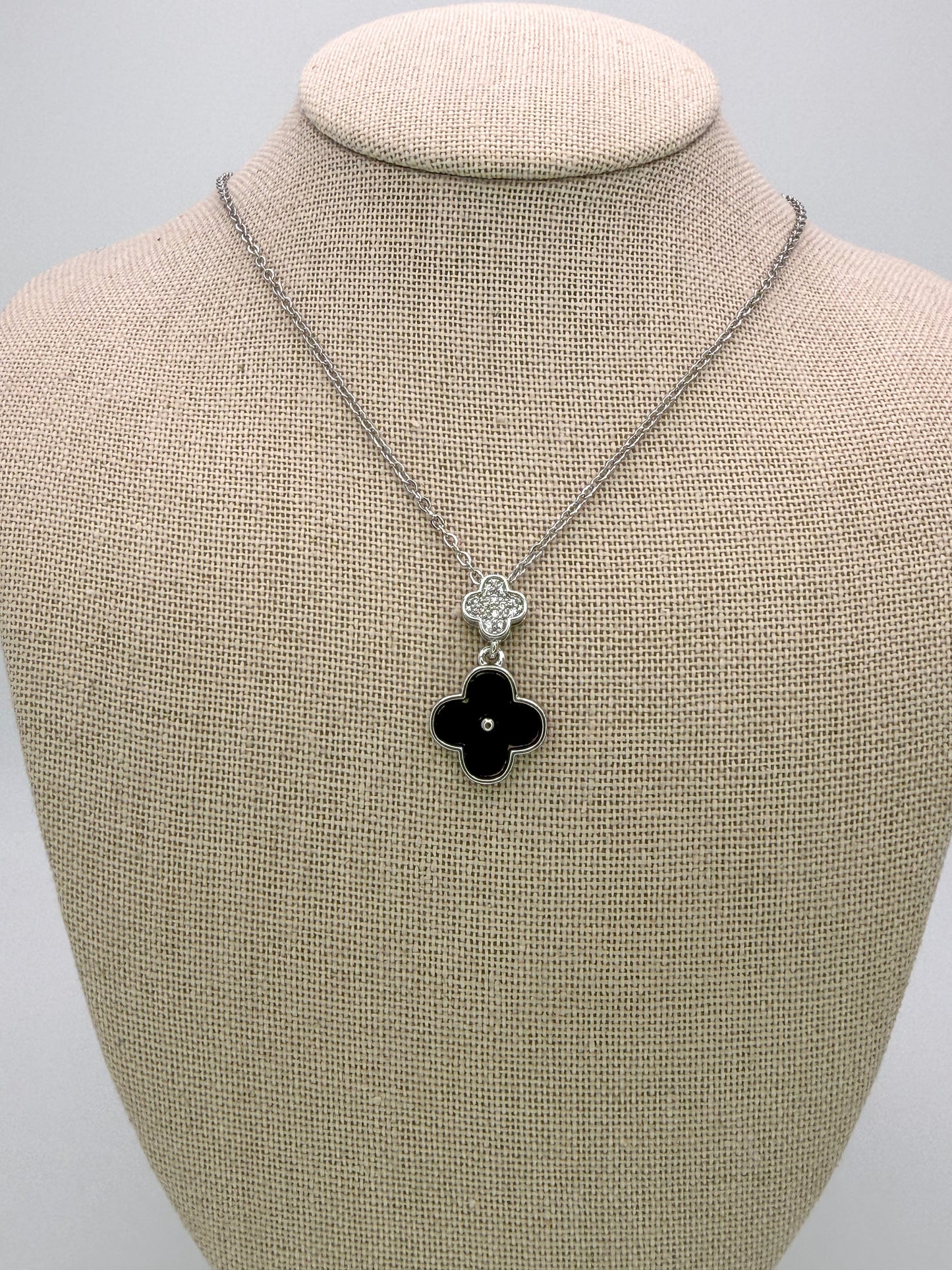 Bling & Natural Shell Double Clover Necklaces