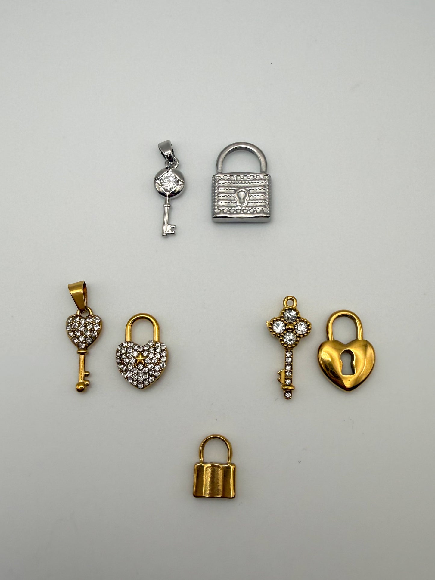 Stainless Steel Lock & Key Charm Pendant Sets