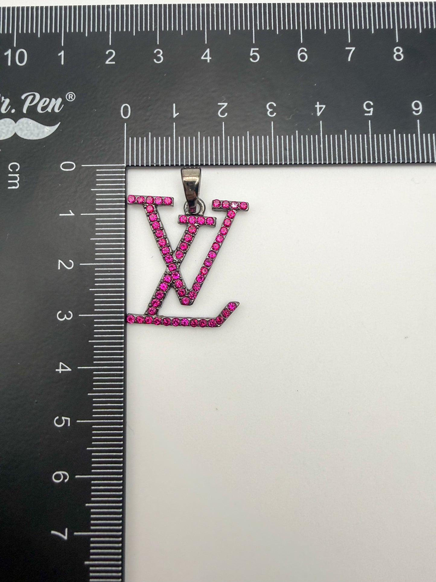 Pink Rhinestone Black LV Designer Metal Pendant