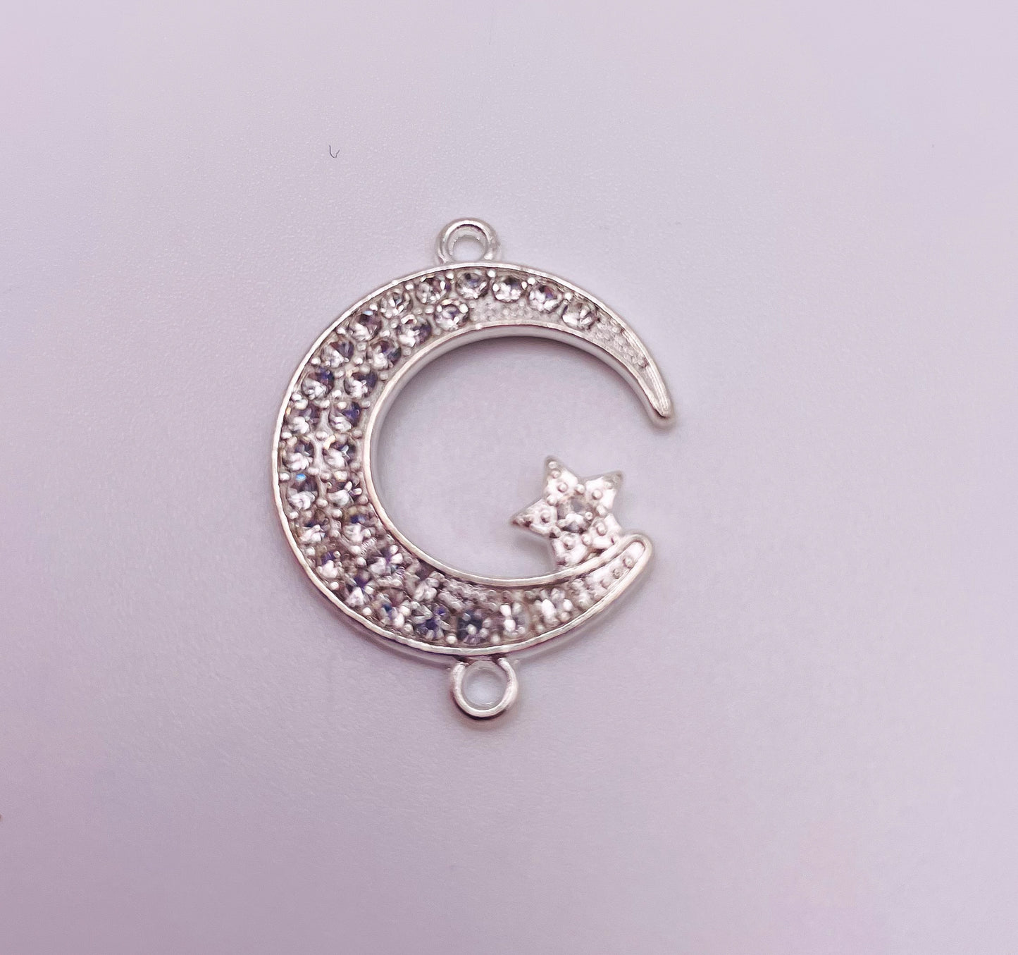 Silver Zircon Crescent Moon Double Linked Charm Pendant