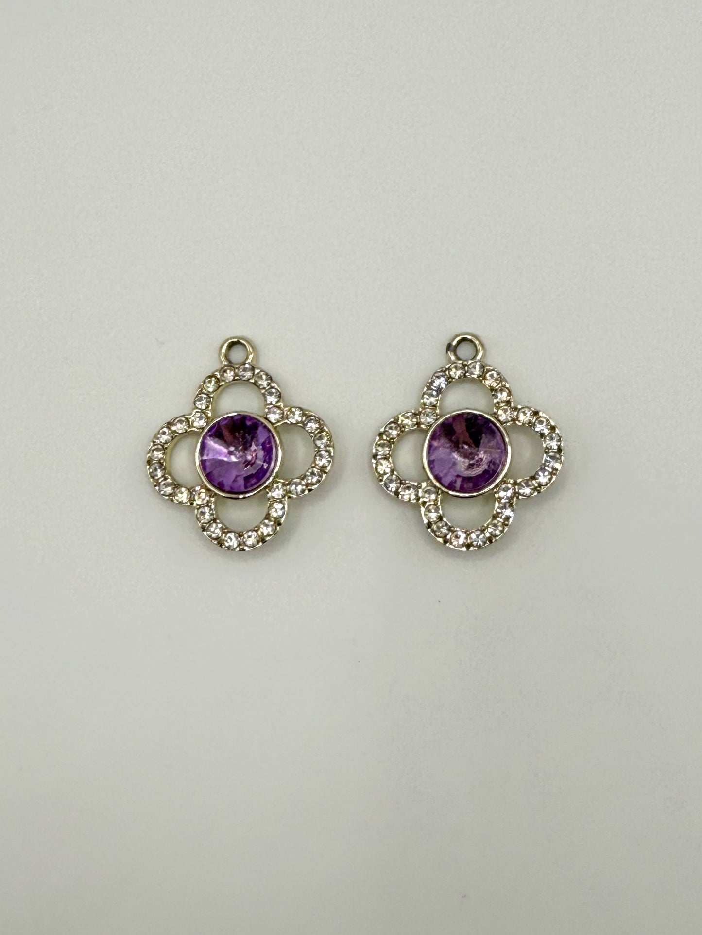 Gold Clover With Purple Gem DIY Metal Charm