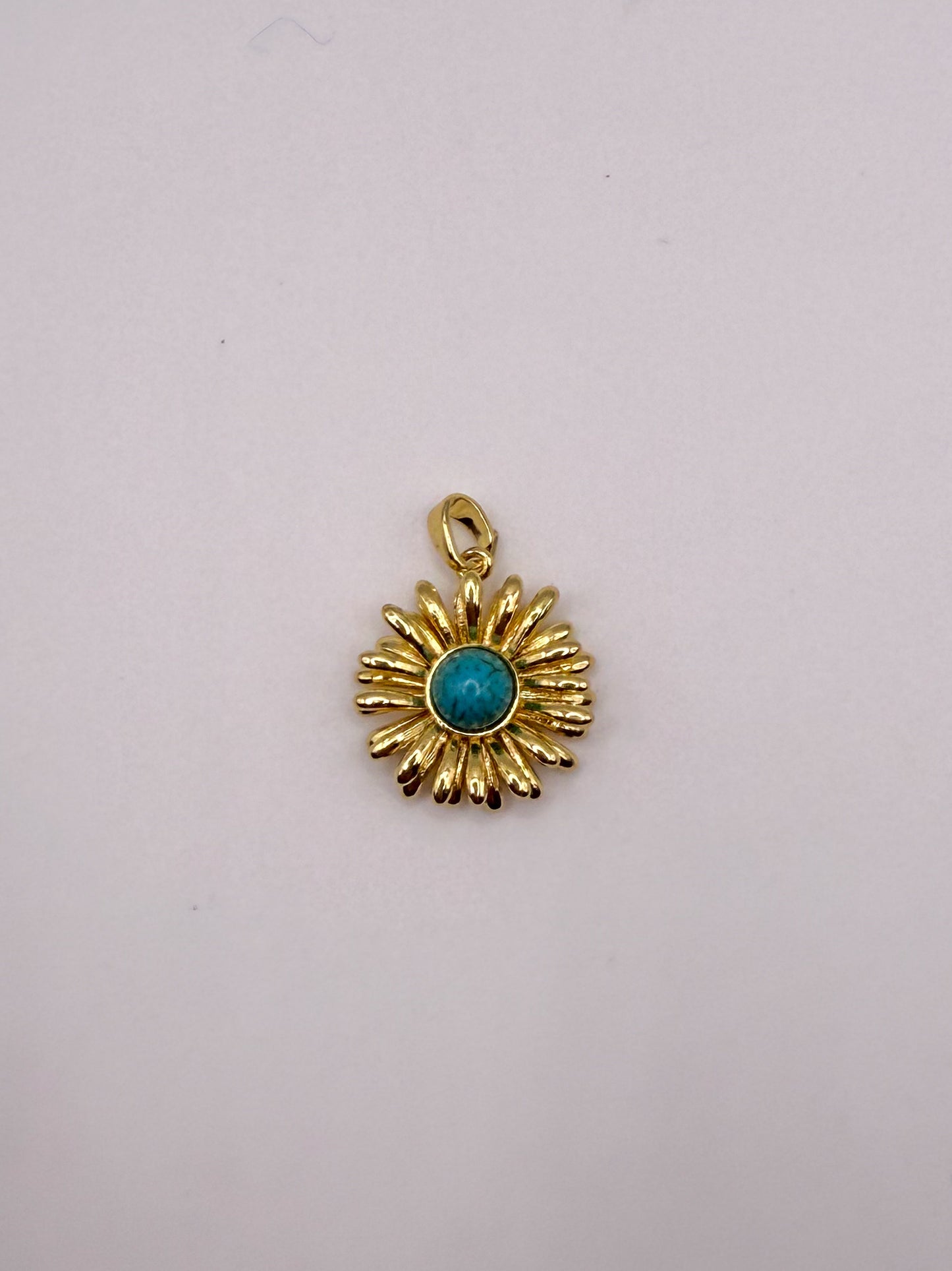 Gold Daisy with Turquoise Gem Charm Pendant