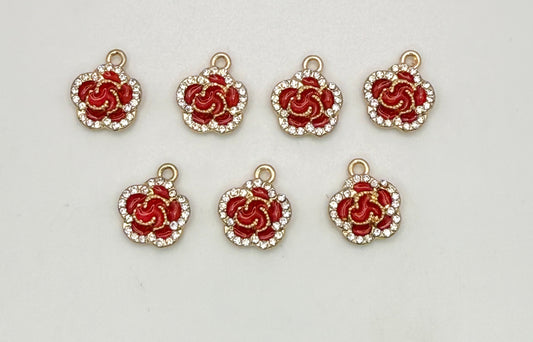 Red Sparkly Flower DIY Gold Charms