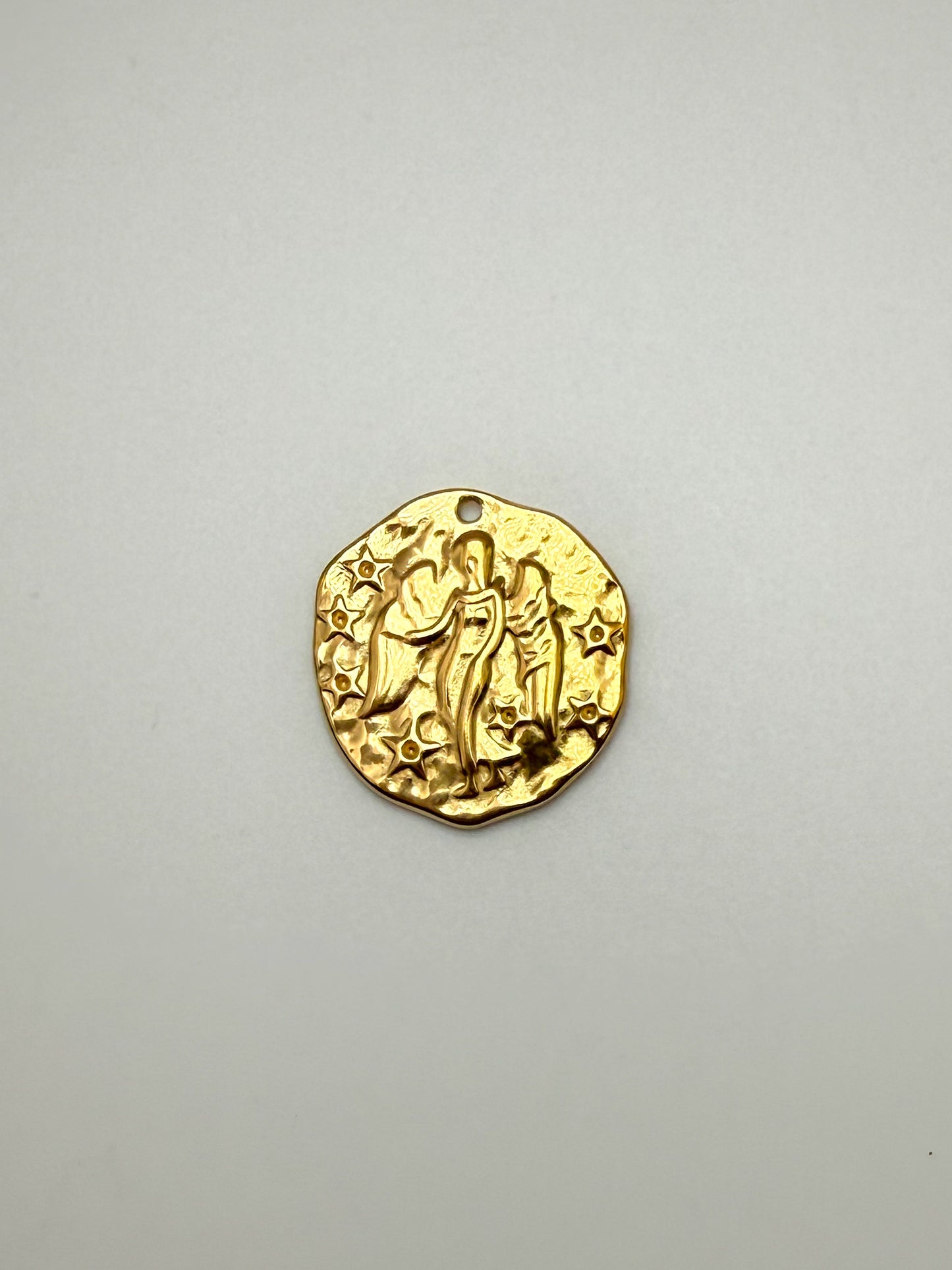 Stainless Steel Gold Hammered Angel Coin Charm Pendant