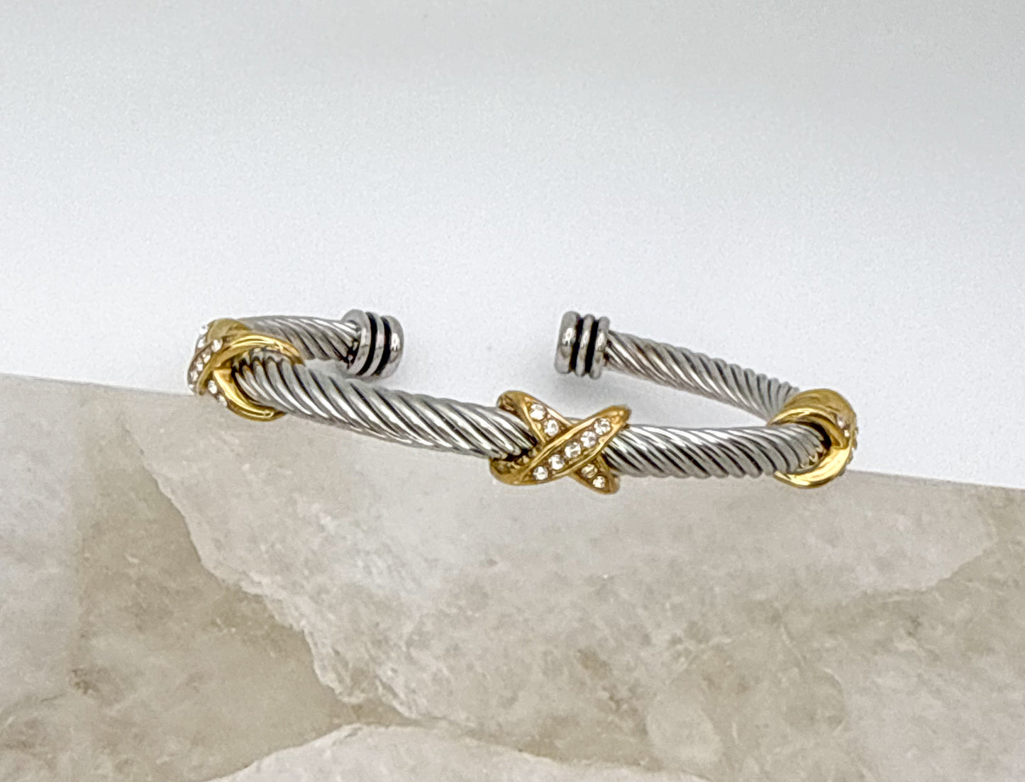 Stainless Steel Mixed Metals Bangle Cuff Bracelet