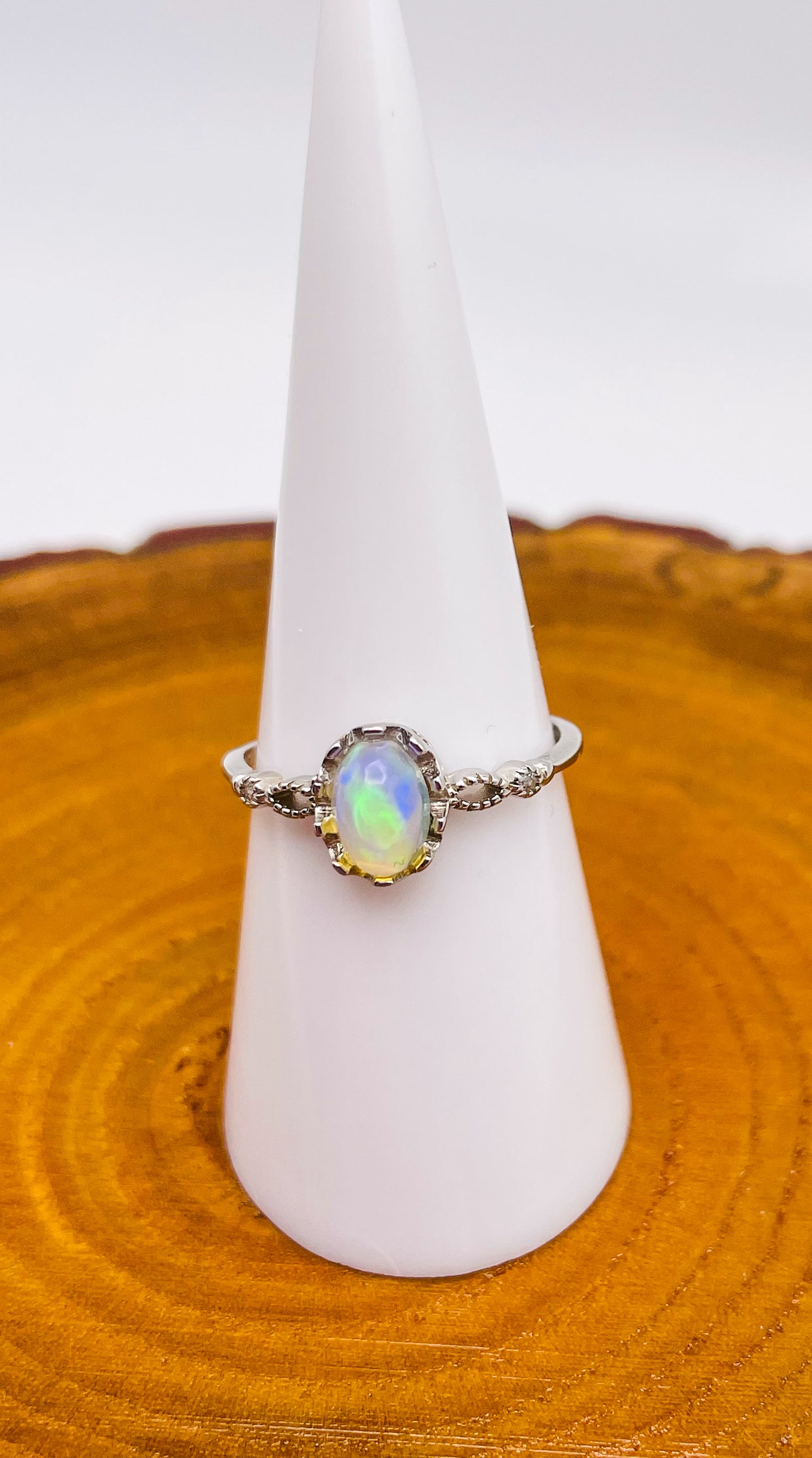 Sterling Silver HQ Opal Uniquely Adjustable Ring