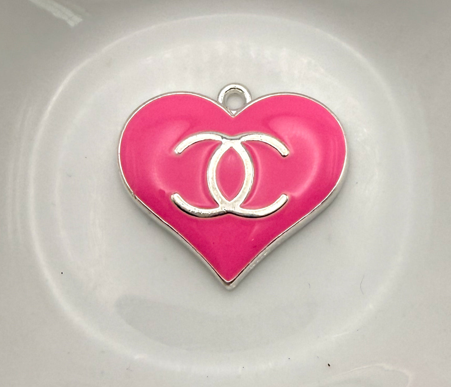 Silver CC Designer Colorful Enamel Heart Charm Pendant