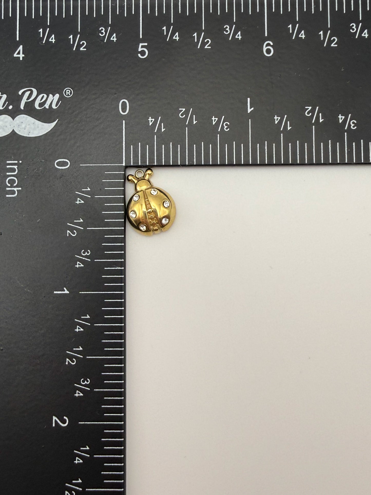 Stainless Steel Gold Ladybug with Zircon Charm