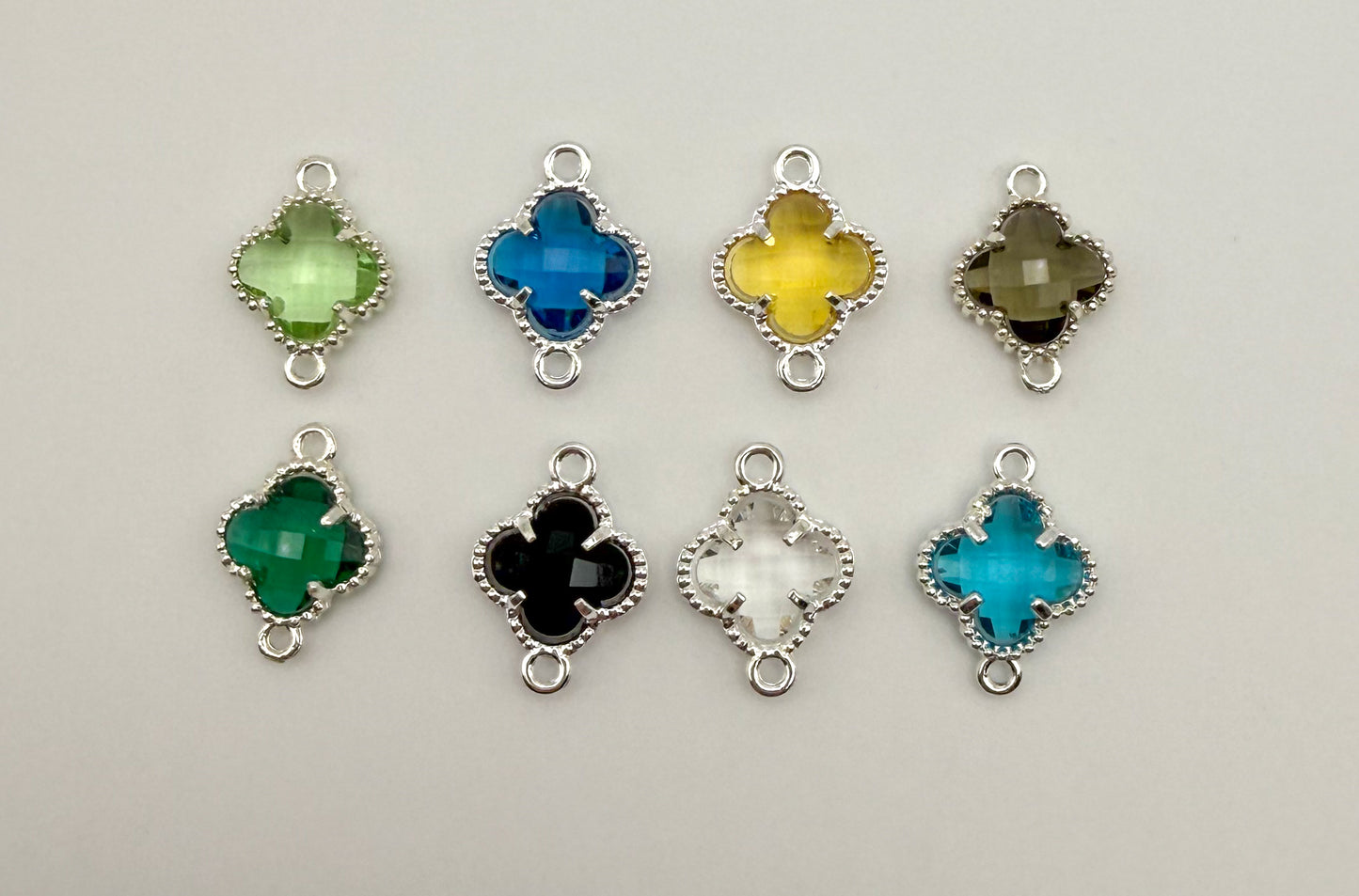 Colorful Double Link Clover Glass Charm Connectors-Gold & Silver