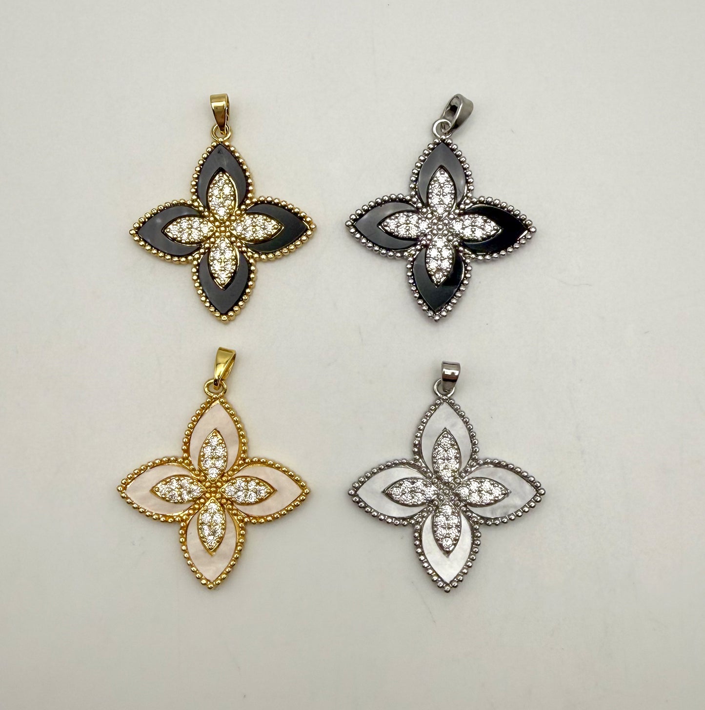 LV Inspired Clover Design Pendants with Natural Shell Inserts