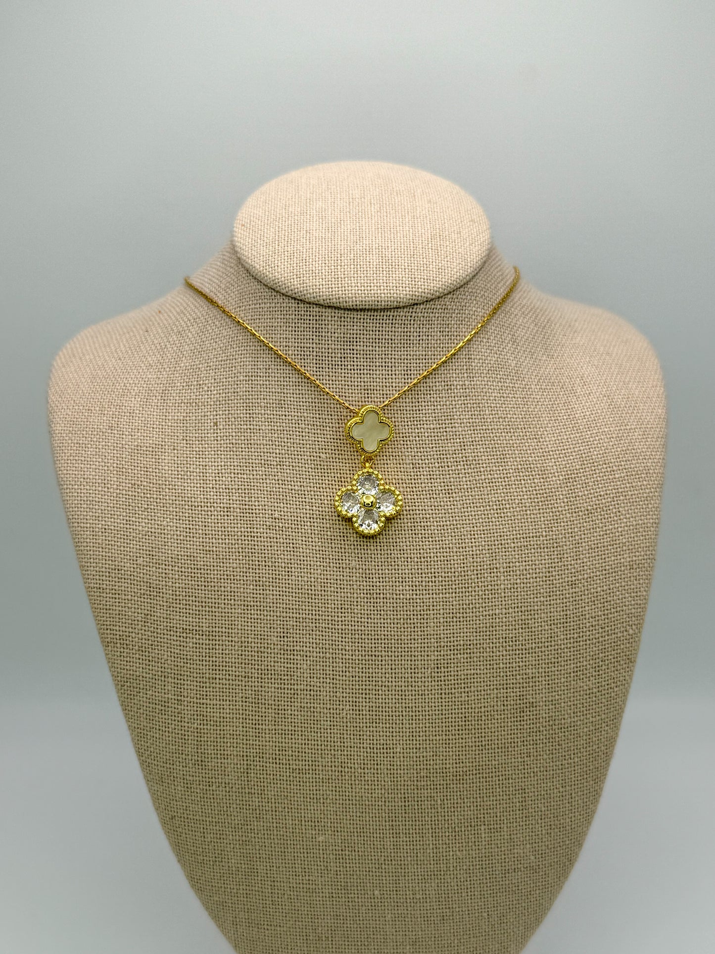 Bling & Natural Shell Double Clover Necklaces