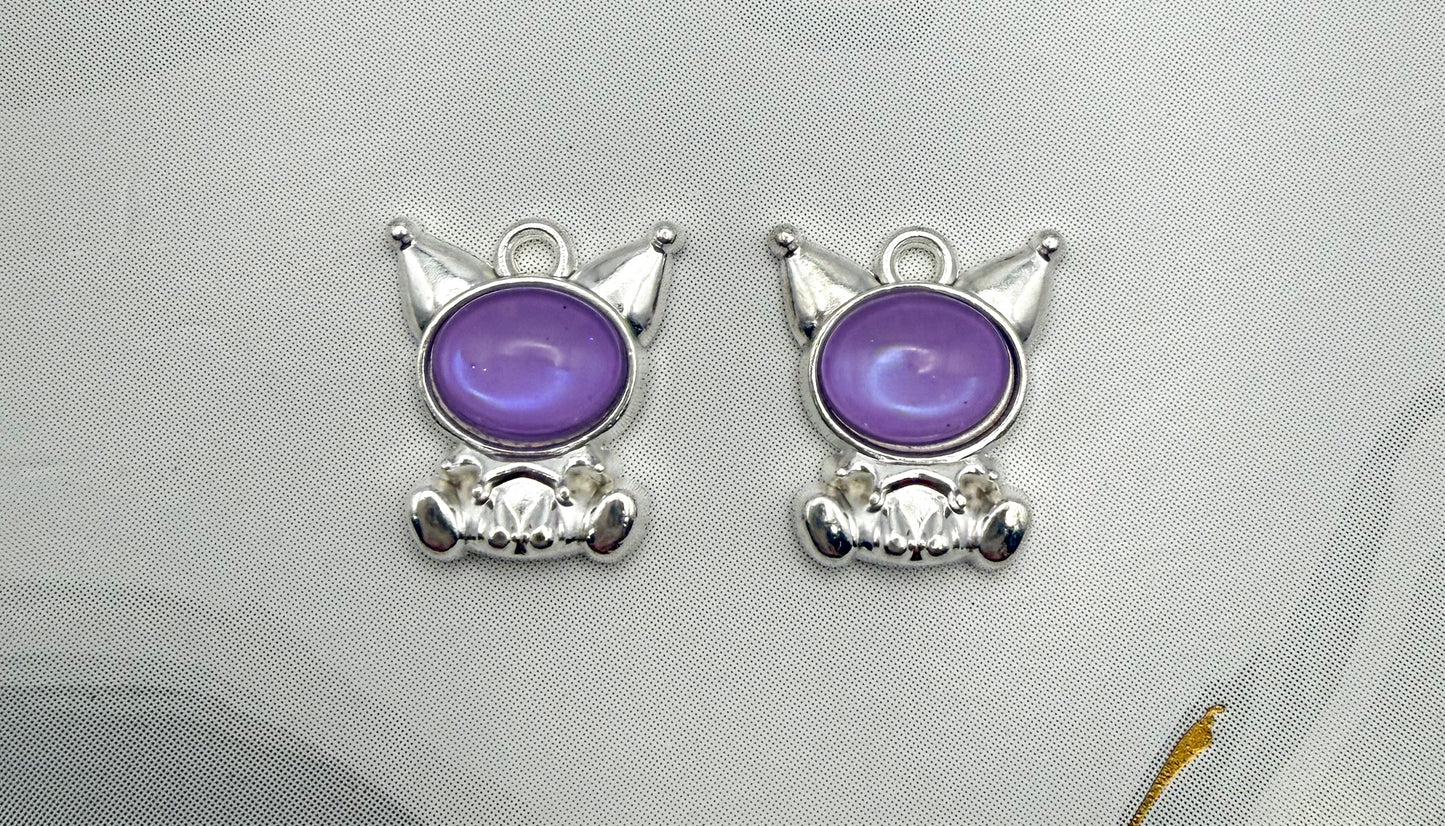 Silver KuKu Kuromi Purple Cat’s Eye Metal Charms