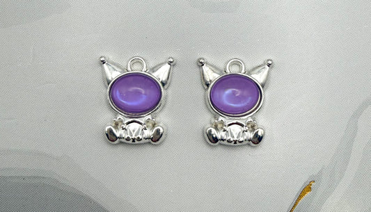 Silver KuKu Kuromi Purple Cat’s Eye Metal Charms