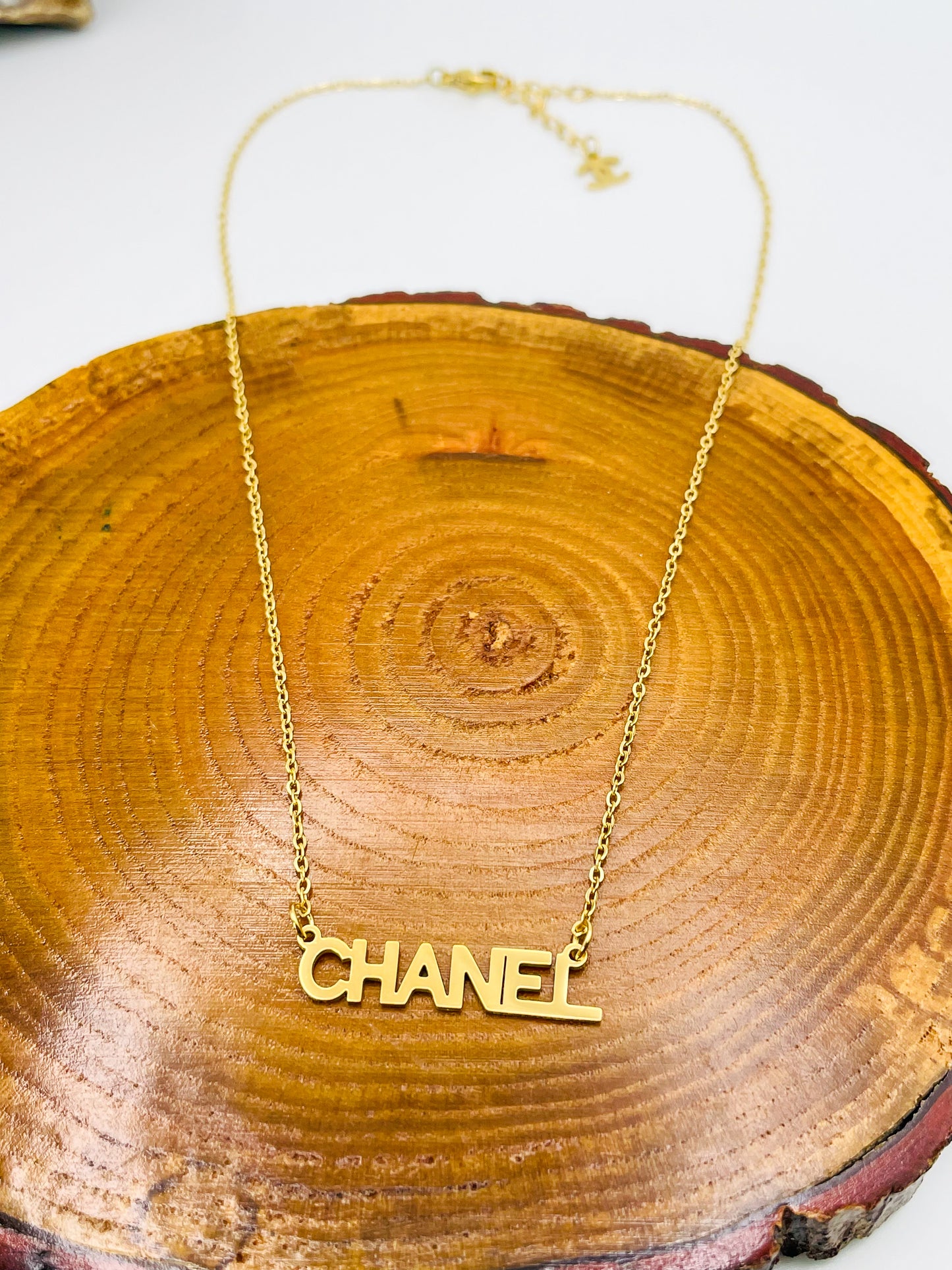 Designer CC Name Plate Gold Stainless Steel Necklace