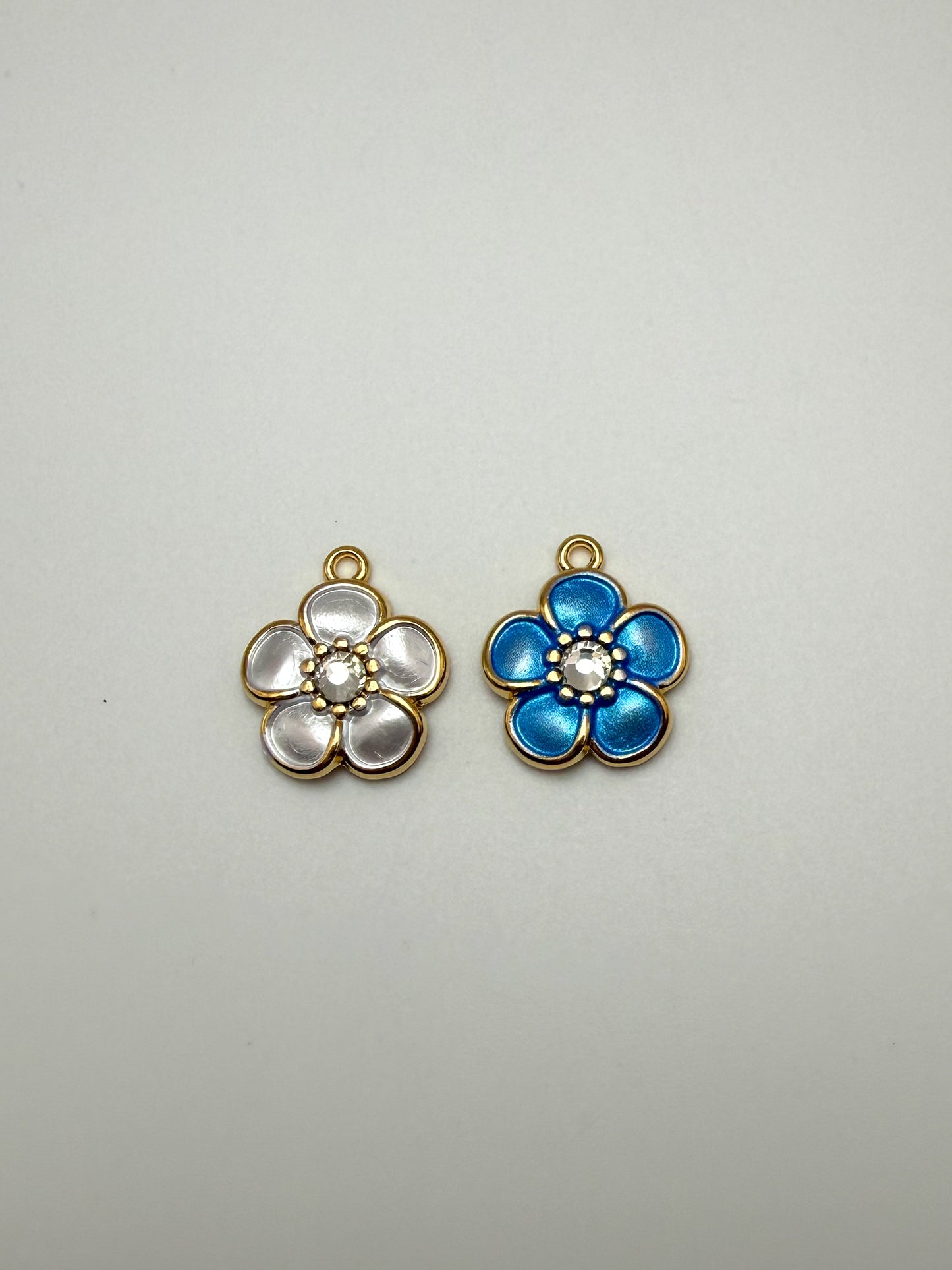 Stainless Steel Mini Gold Enamel Sakura Flower Charms