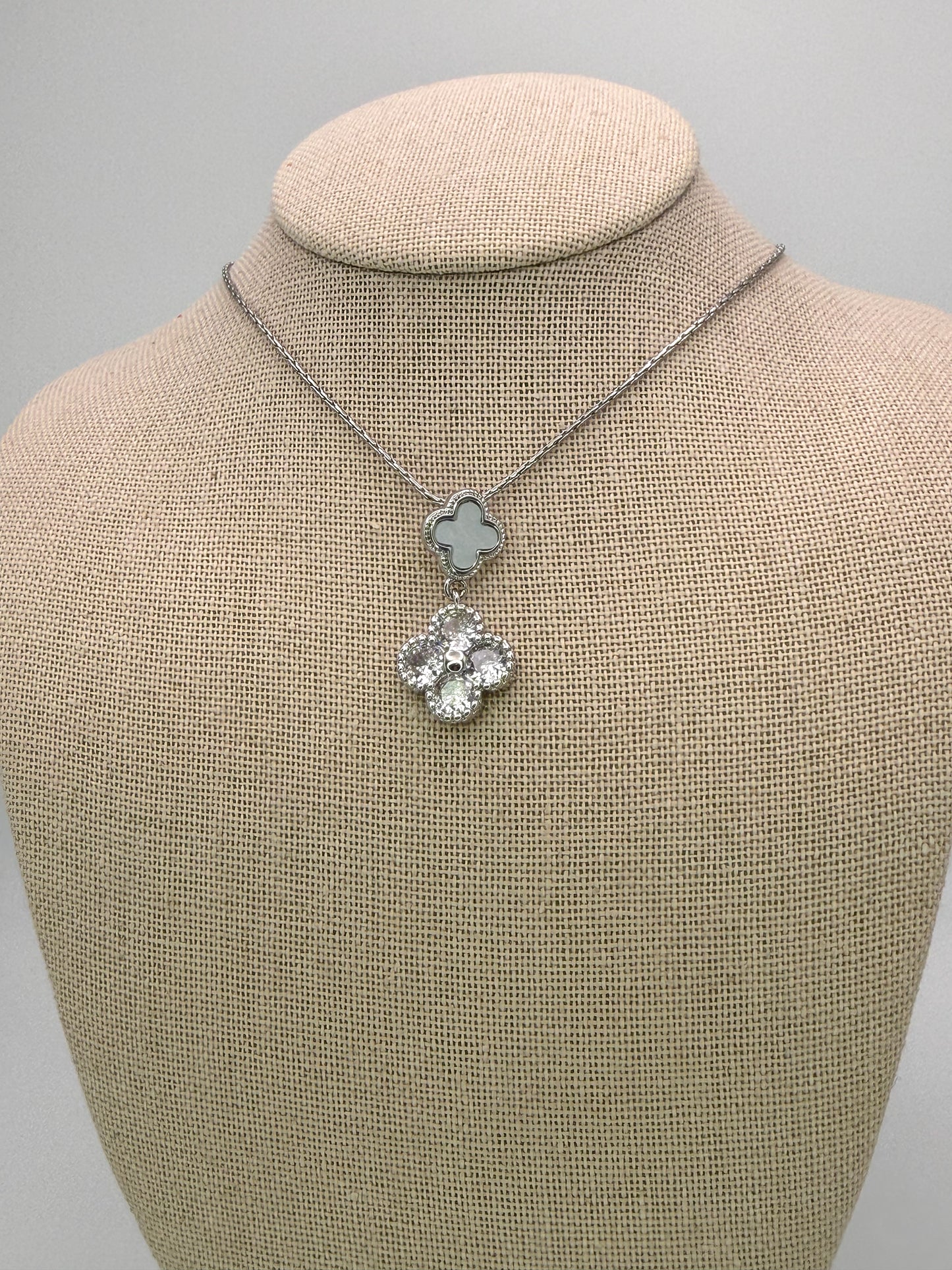 Bling & Natural Shell Double Clover Necklaces