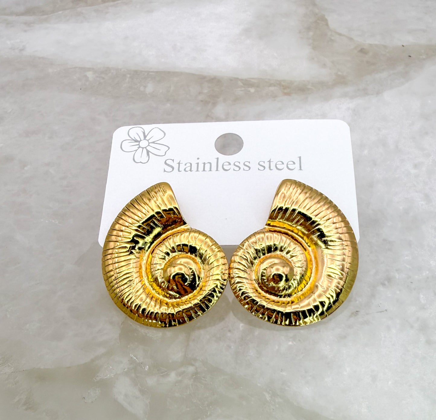 Gold Stainless Steel Shiny Conch Shell Stud Earrings