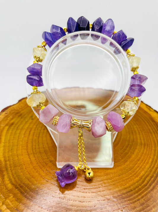 Natural Amethyst, Kunznite & Citrine Tulip Statement Bracelet