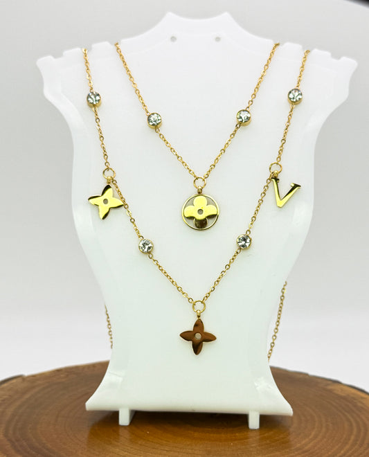 Mixed LV Designer Logo Gold Double Layered Necklace
