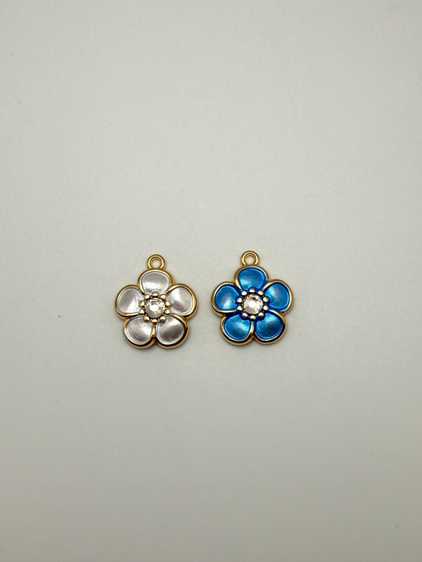 Stainless Steel Mini Gold Enamel Sakura Flower Charms
