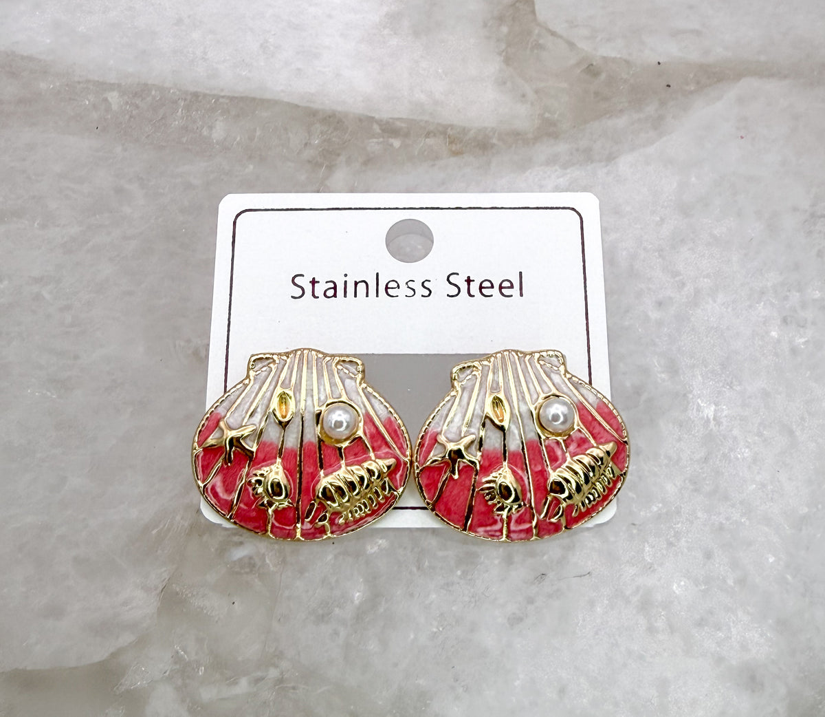 Gold Stainless Steel Colorful Shell Stud Earrings