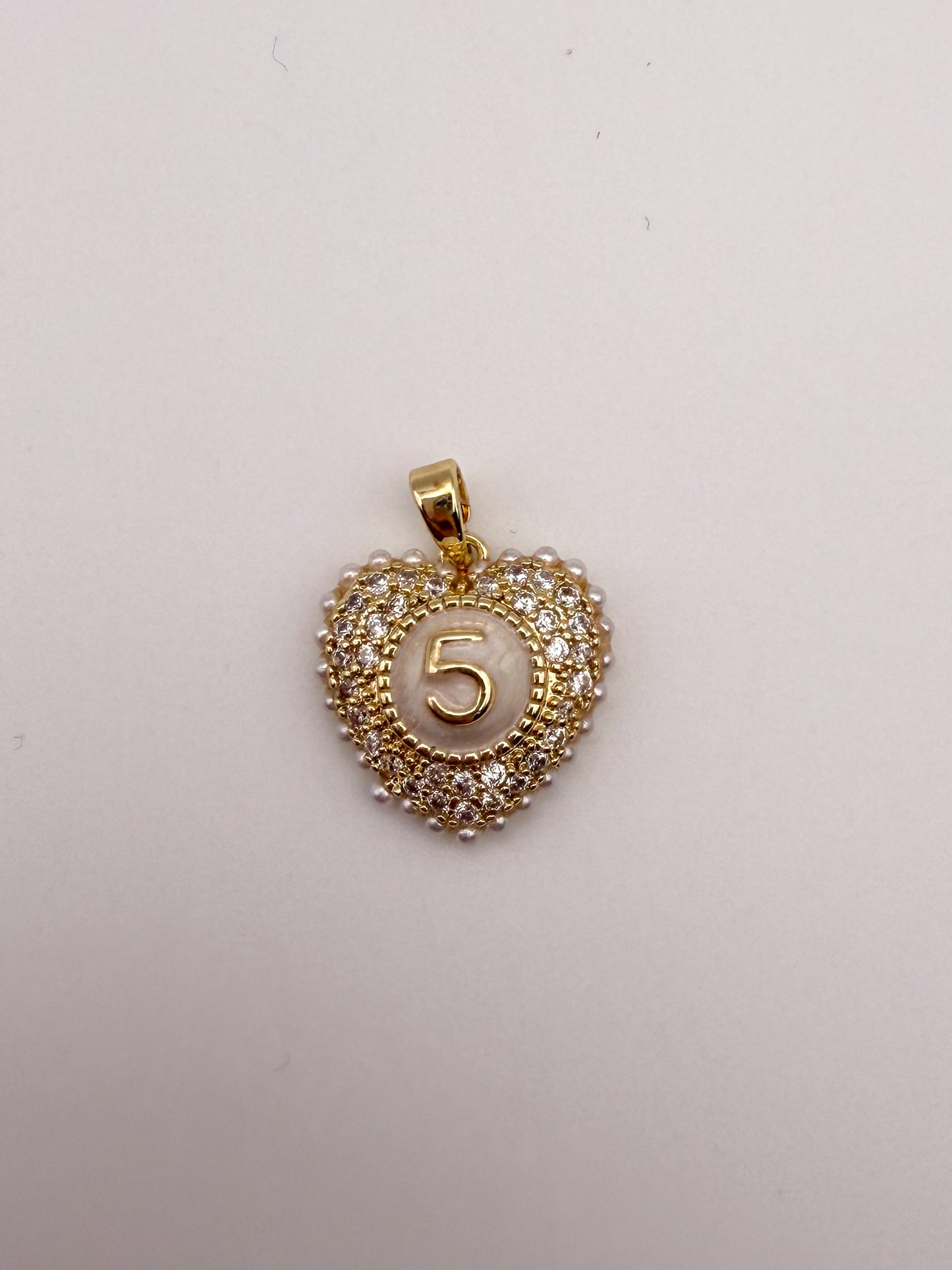 Gold #5 Heart Charm Pendant