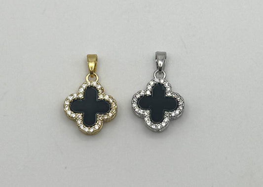 Reversible Black & White Gold or Silver Fancy Clover Pendant