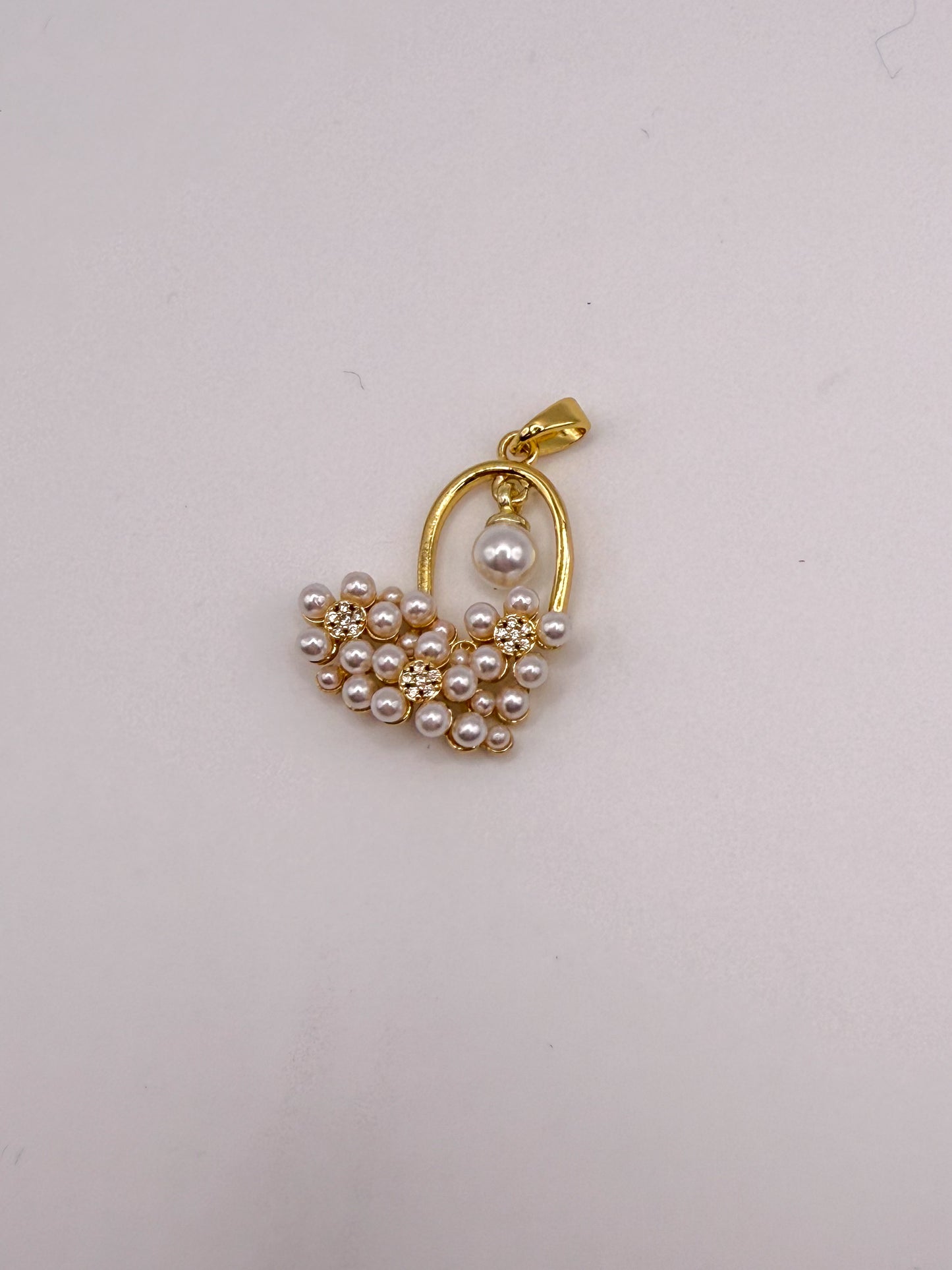 Gold Pearl Cluster Heart Charm Pendant