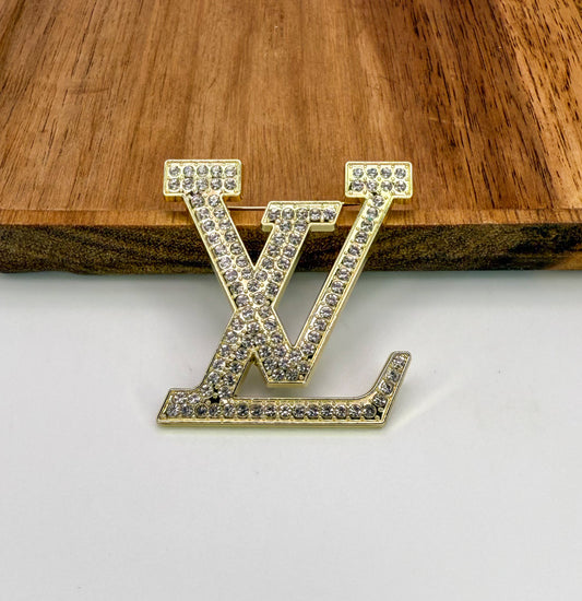 Gold LV Designer Sparkling Brooch
